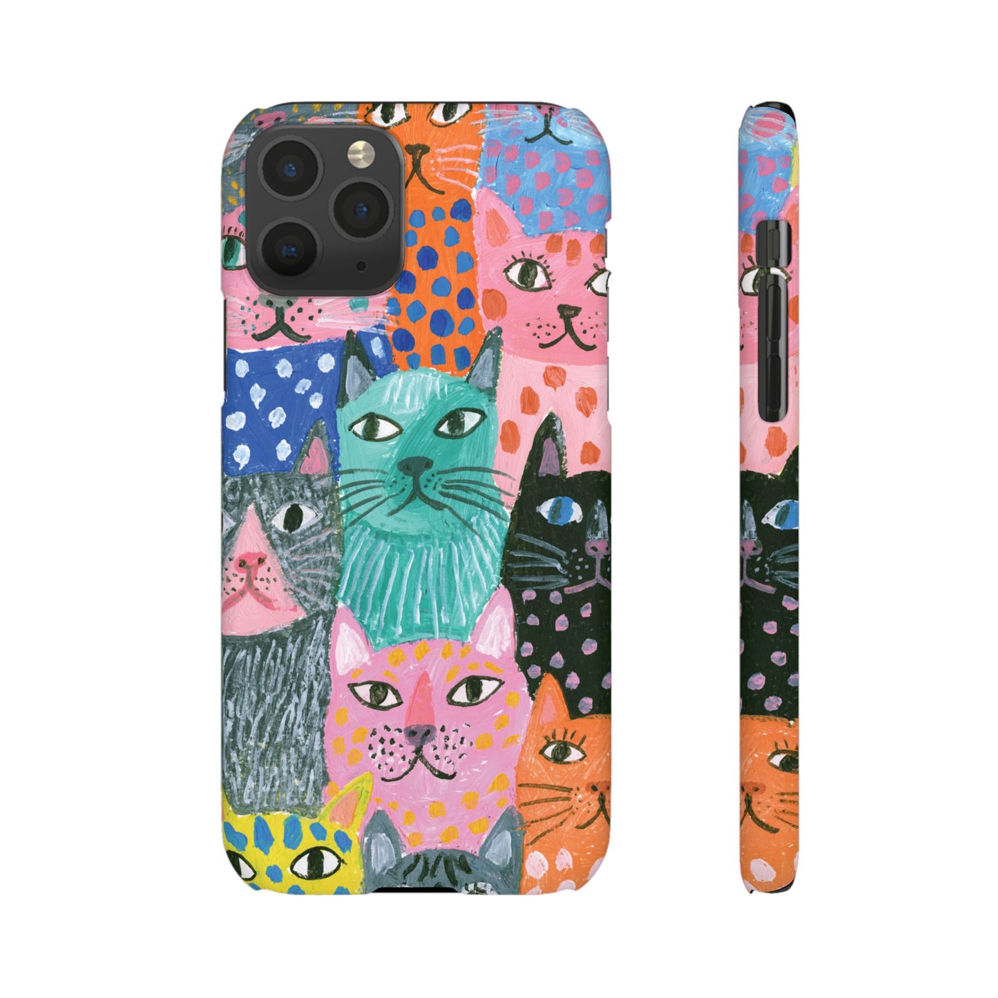 Colorful Cat Pattern Phone Case – Cute Multicolor Kitty Snap Case
