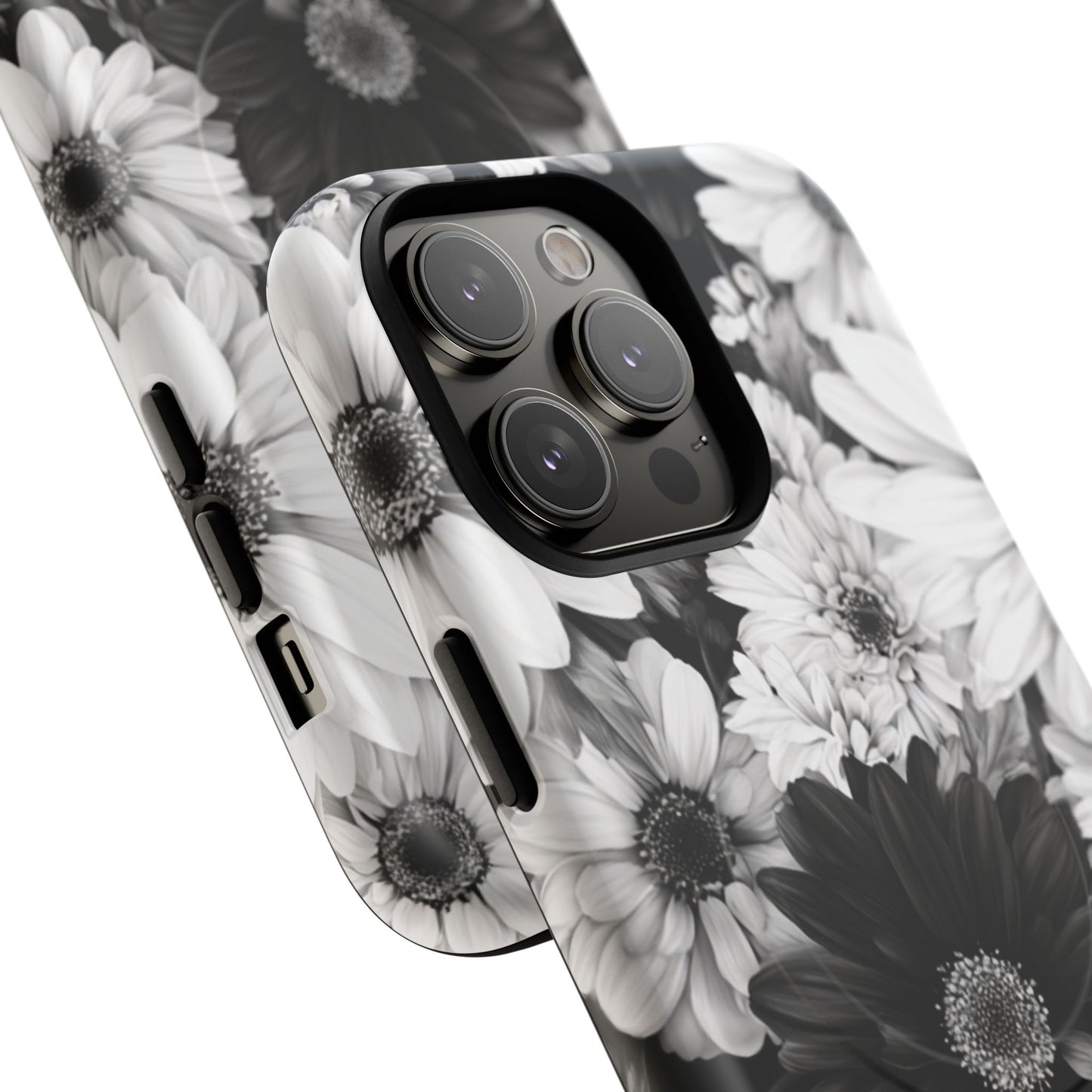 Black & White Floral Tough Magnetic Phone Case — Monochrome Daisy Protection