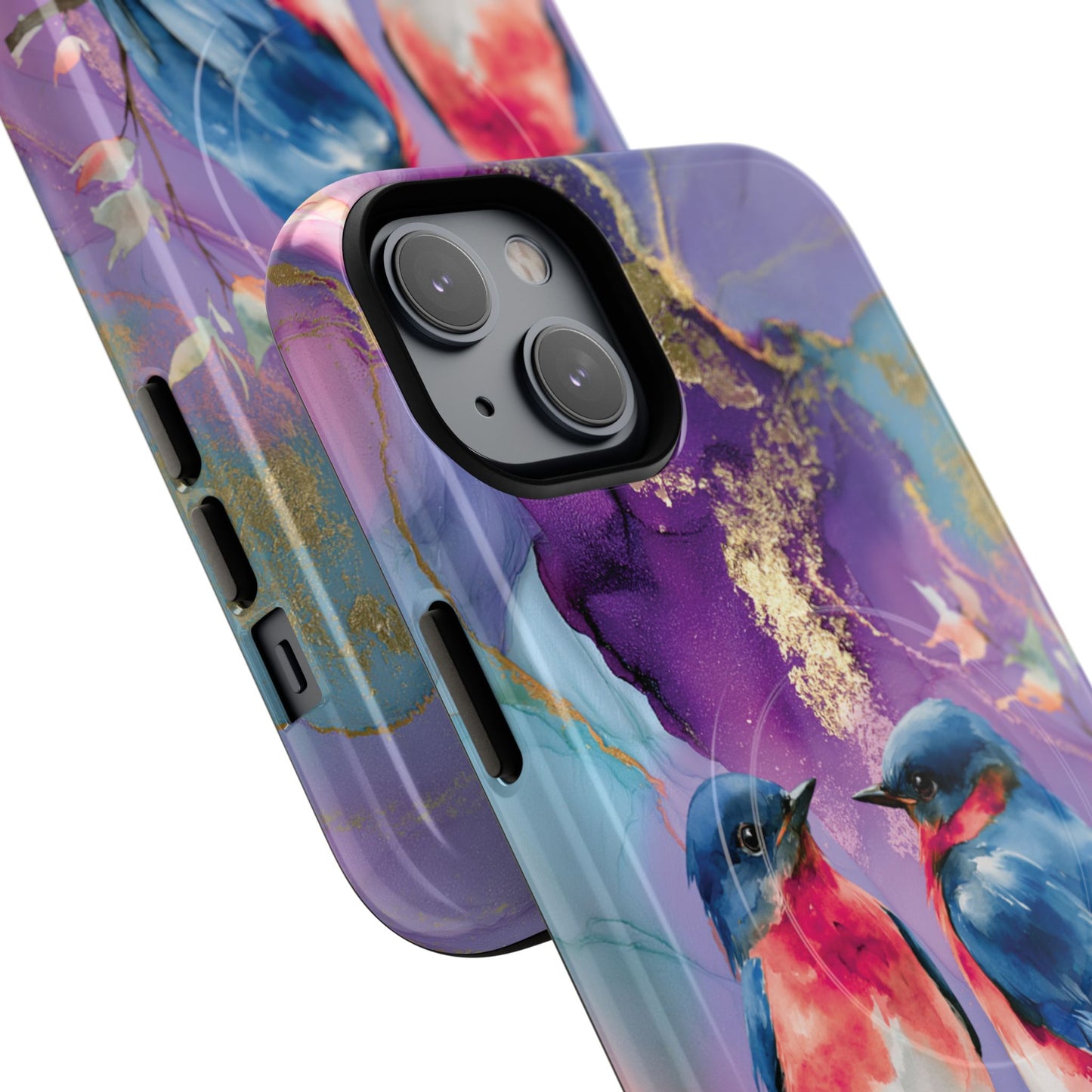 Bird Pair Tough Magnetic Phone Case — Purple Watercolor Floral Design