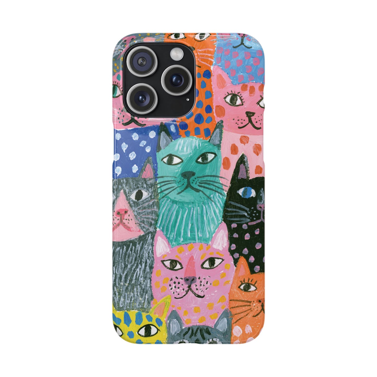 Colorful Cat Pattern Phone Case – Cute Multicolor Kitty Snap Case