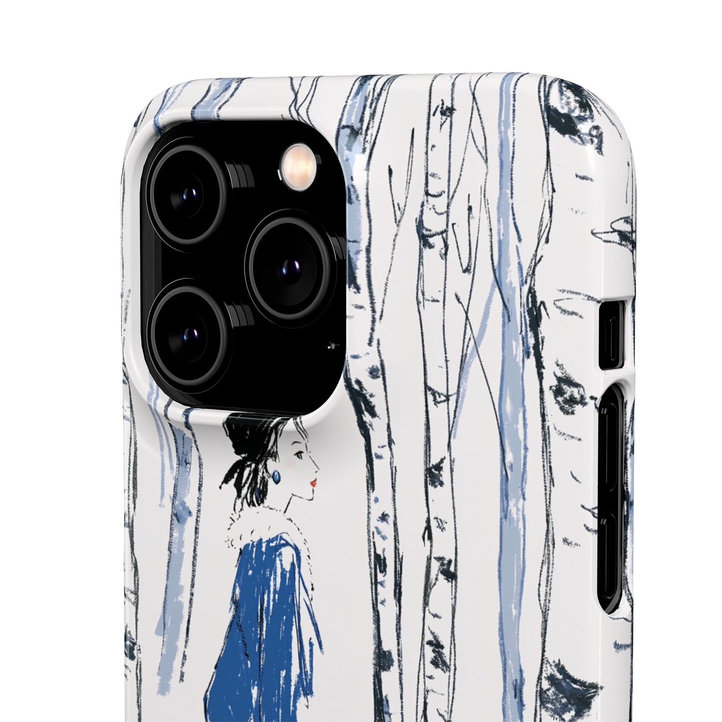 Birch Walk Phone Case — Stylish Blue Winter Illustration Snap Case