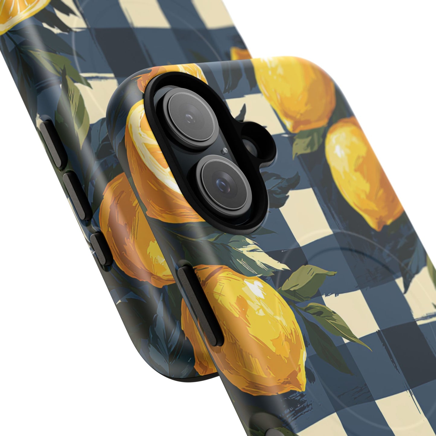 Lemon Check Tough Magnetic Phone Case — Blue Gingham Citrus Design