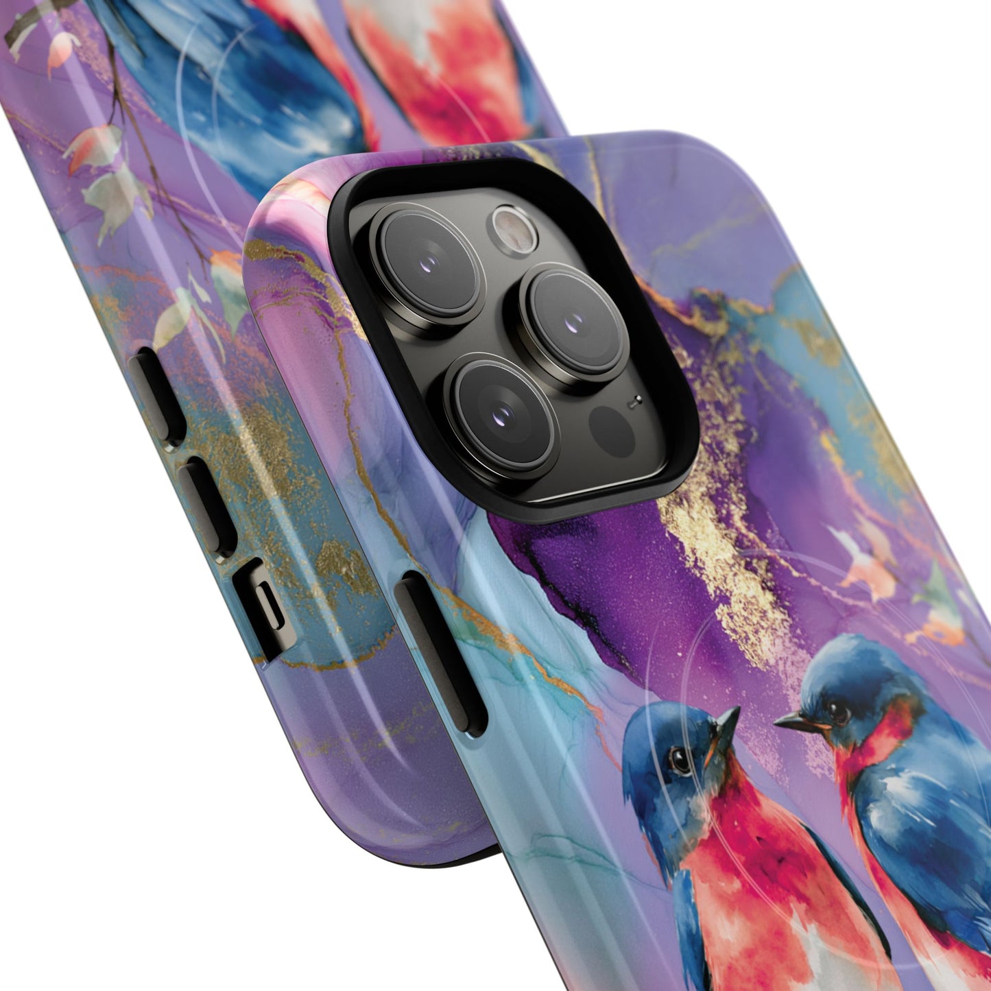 Bird Pair Tough Magnetic Phone Case — Purple Watercolor Floral Design
