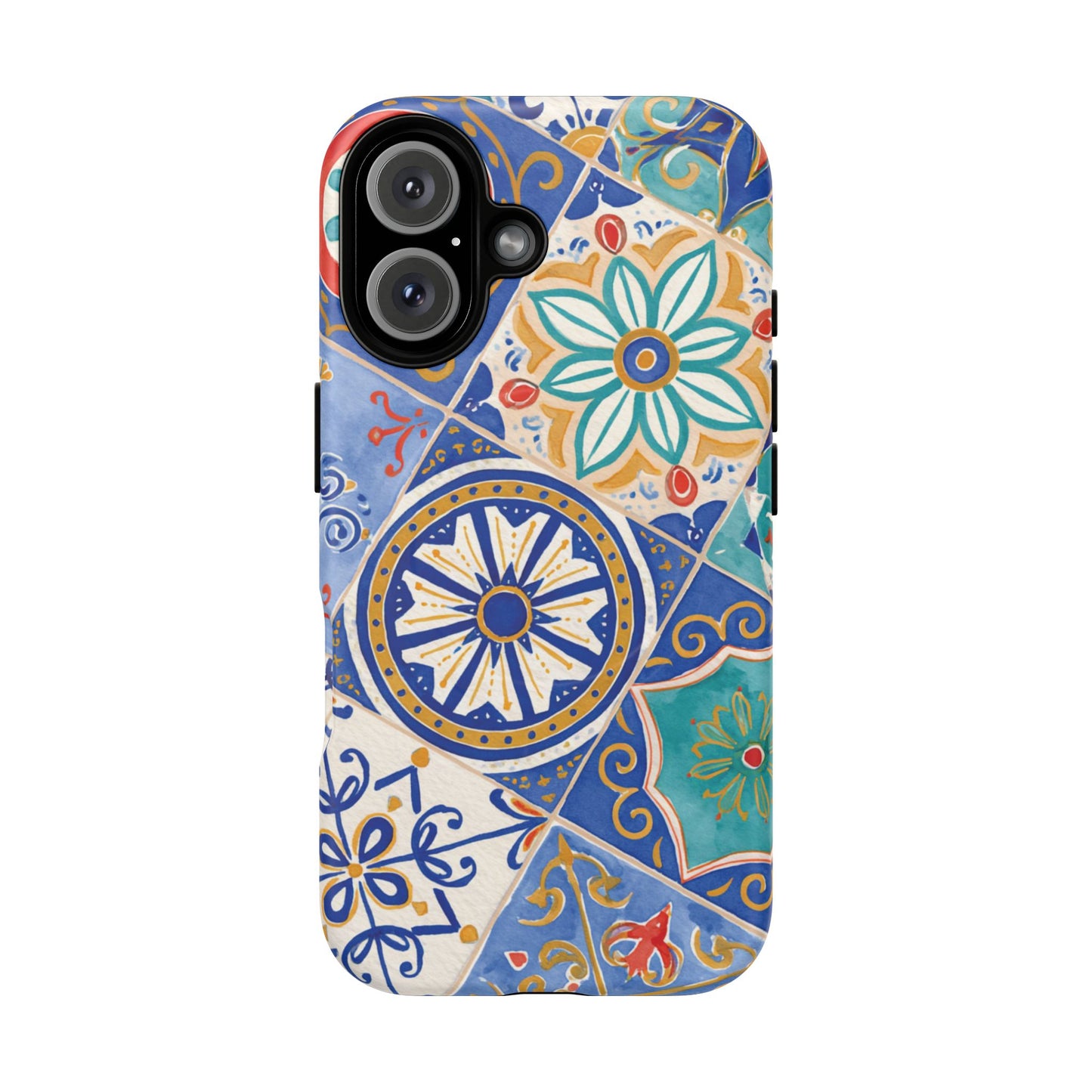 Mediterranean Tile Magnetic Phone Case — Blue Floral Mosaic Tough Case