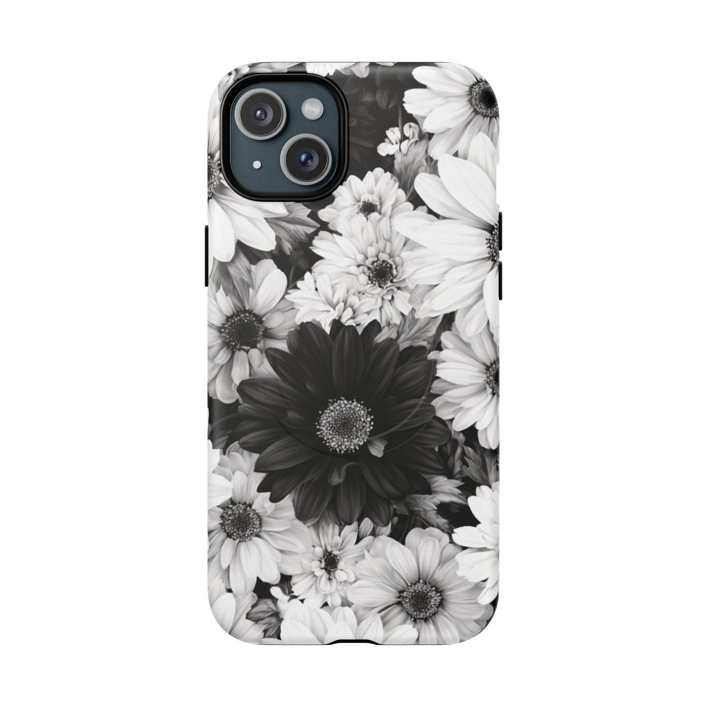 Black & White Floral Tough Magnetic Phone Case — Monochrome Daisy Protection