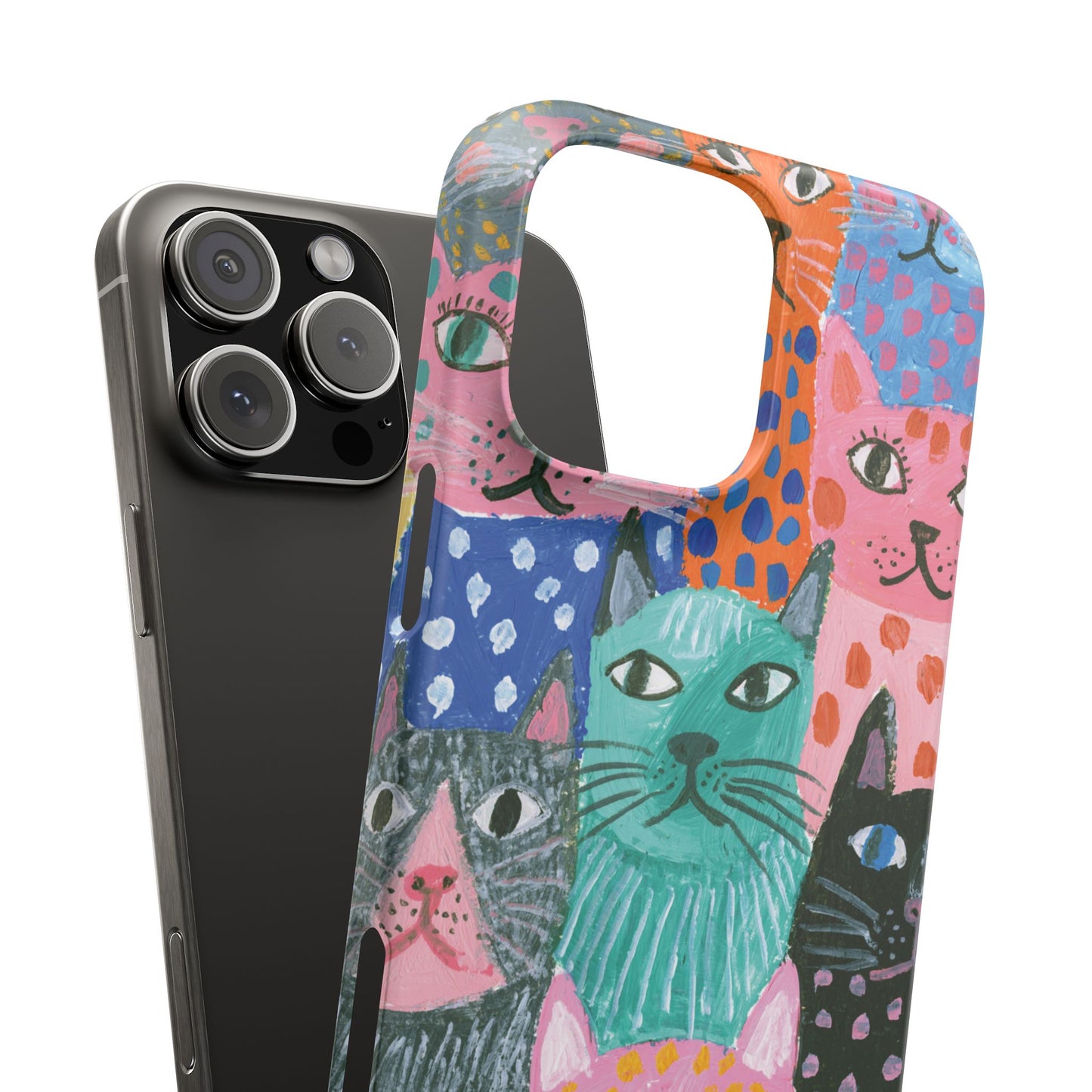 Colorful Cat Pattern Phone Case – Cute Multicolor Kitty Snap Case