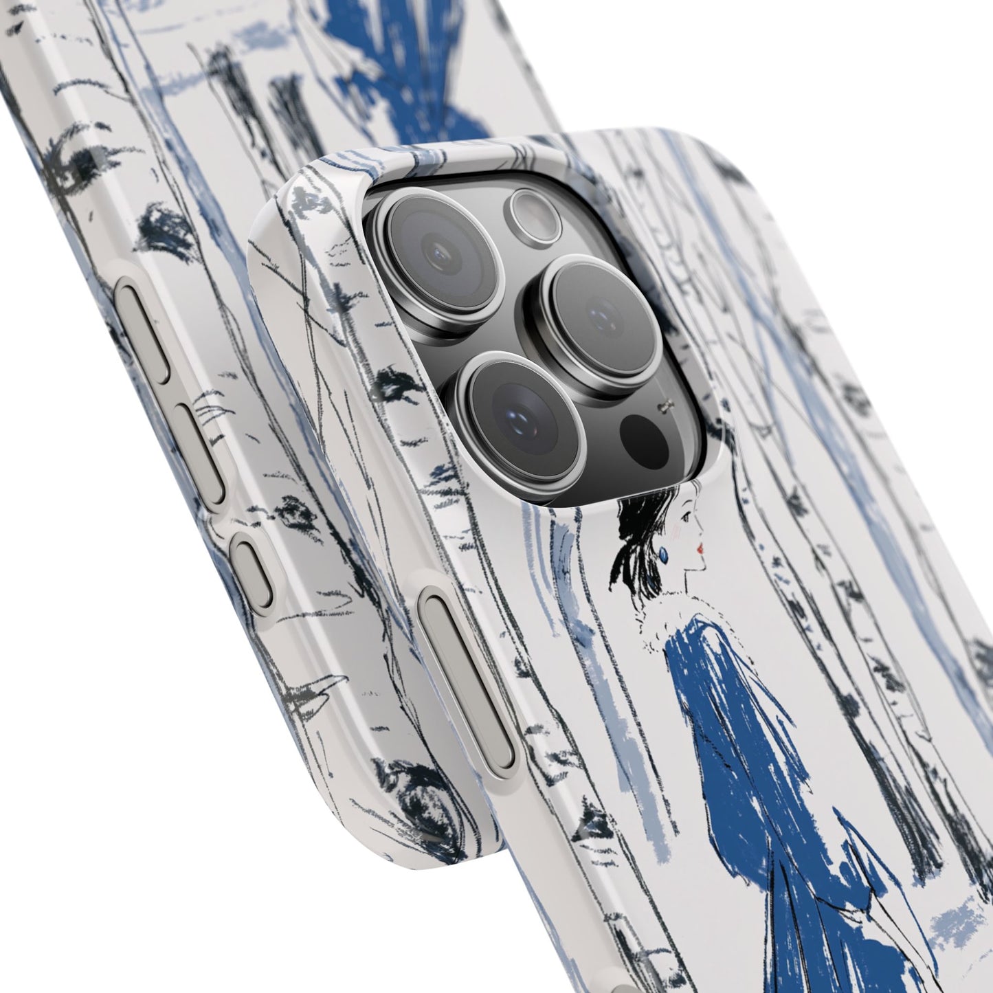 Birch Walk Phone Case — Stylish Blue Winter Illustration Snap Case