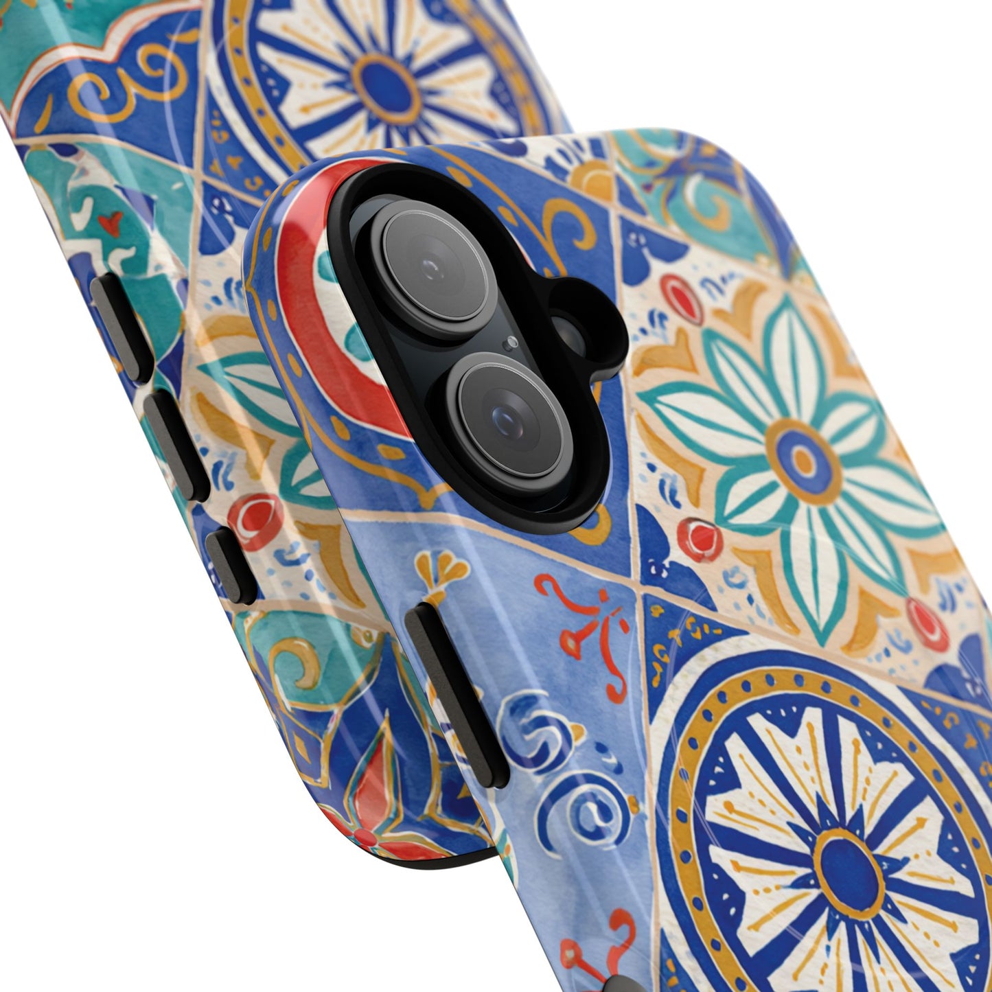 Mediterranean Tile Magnetic Phone Case — Blue Floral Mosaic Tough Case