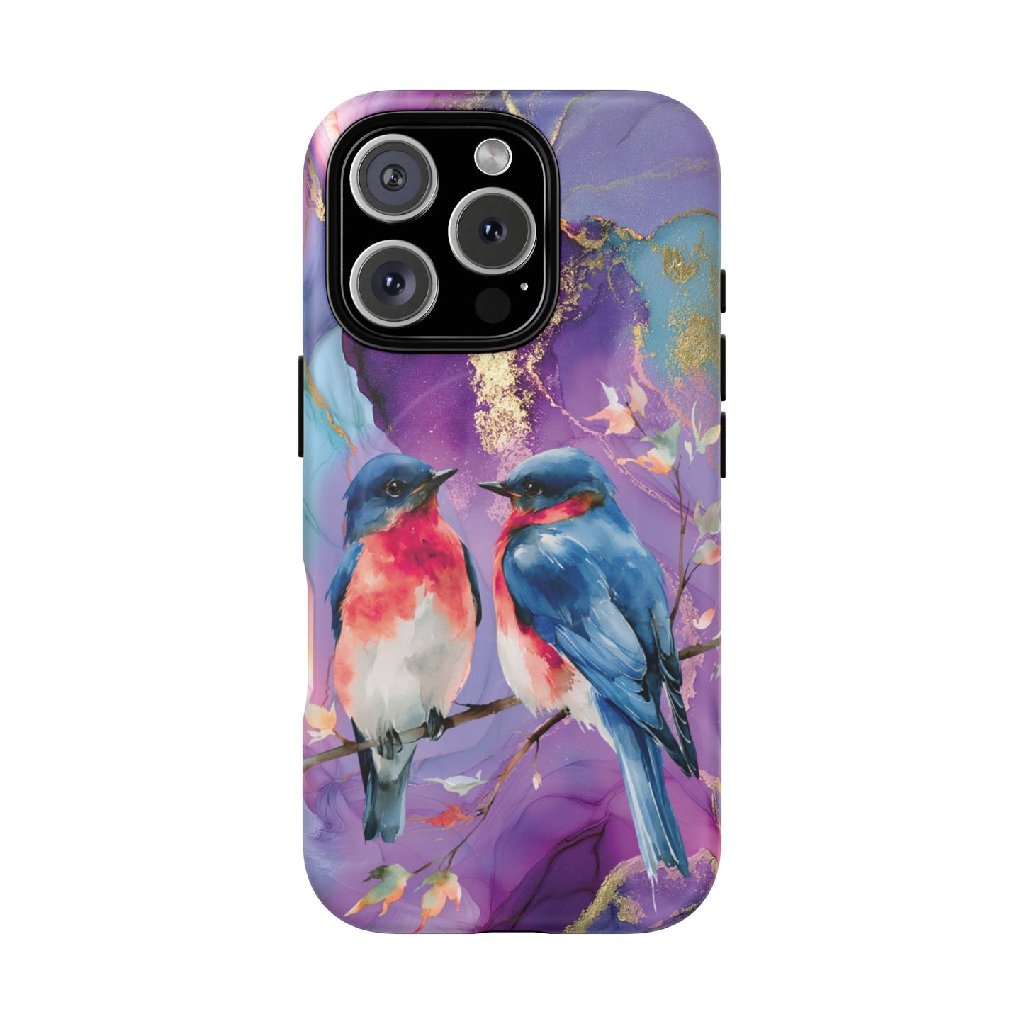 Bird Pair Tough Magnetic Phone Case — Purple Watercolor Floral Design