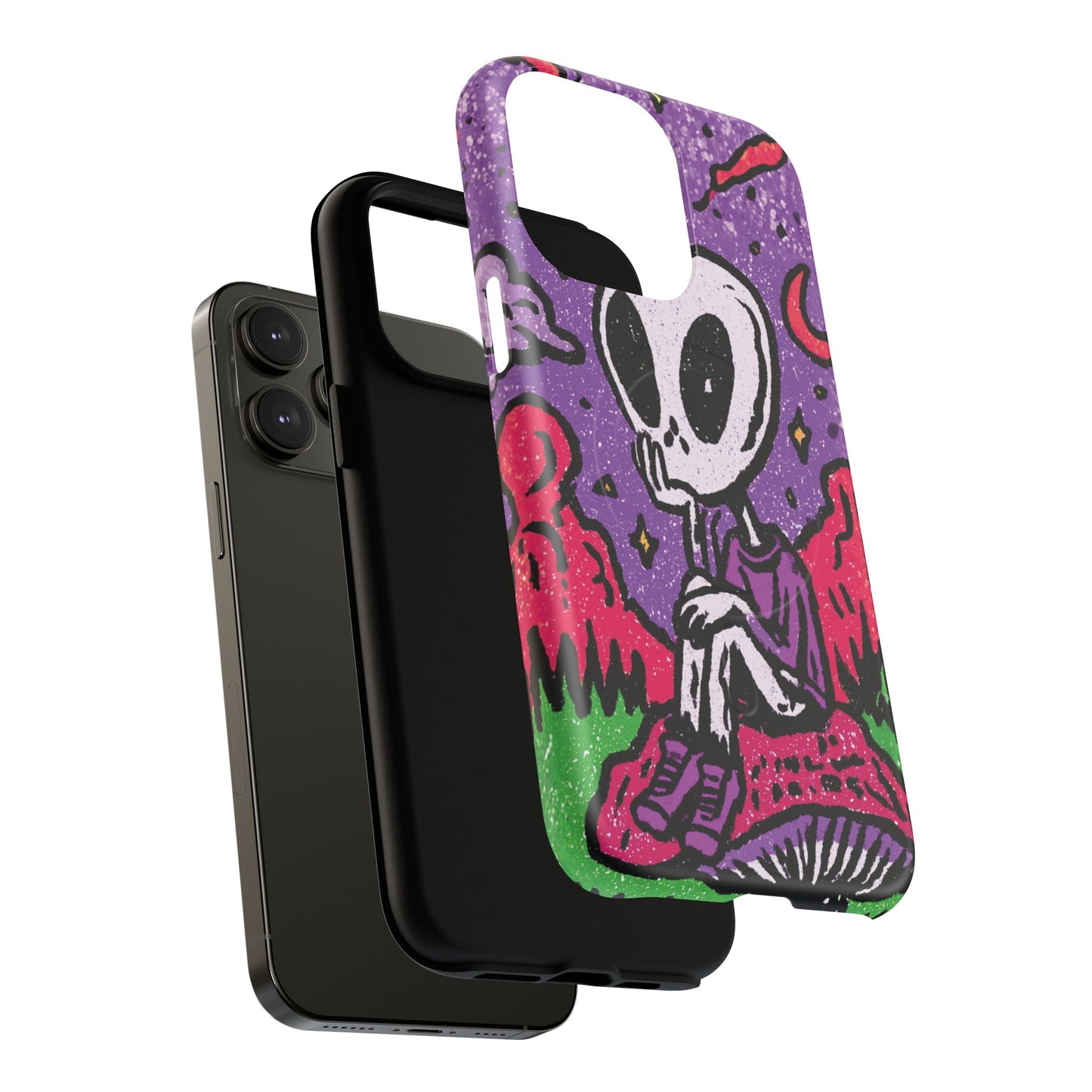 Alien Mushroom Phone Case — Cute Skeletal Space Illustration Tough Magnetic Case