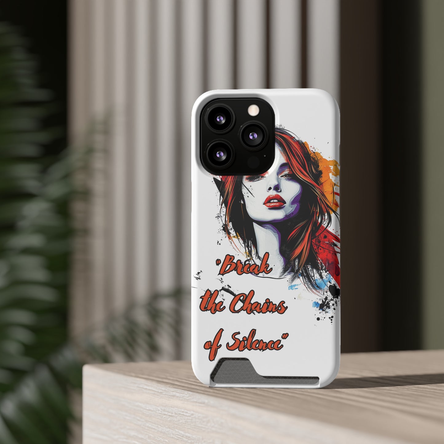 Artistic Phone Case With Card Holder for Empowerment | Break the Chains of Silence, Trendy Gift for Friends, Unique Phone Accessories, [...]