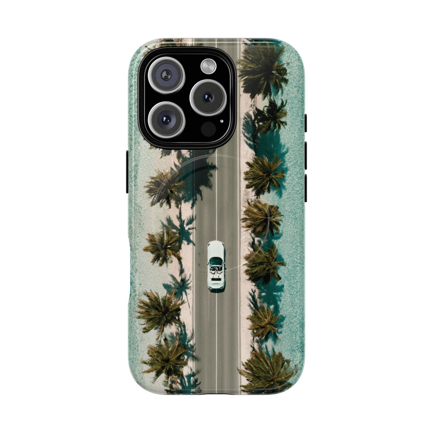 Palm Road Tough Magnetic Phone Case — Coastal Aerial Car Design