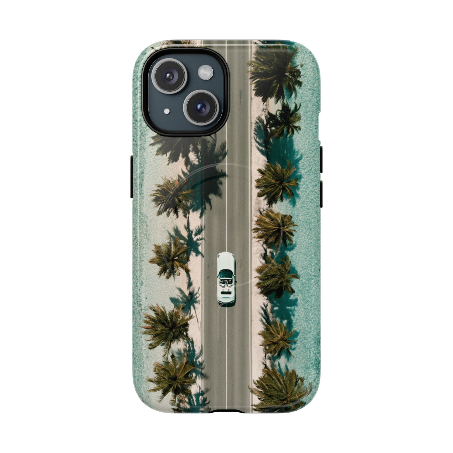 Palm Road Tough Magnetic Phone Case — Coastal Aerial Car Design