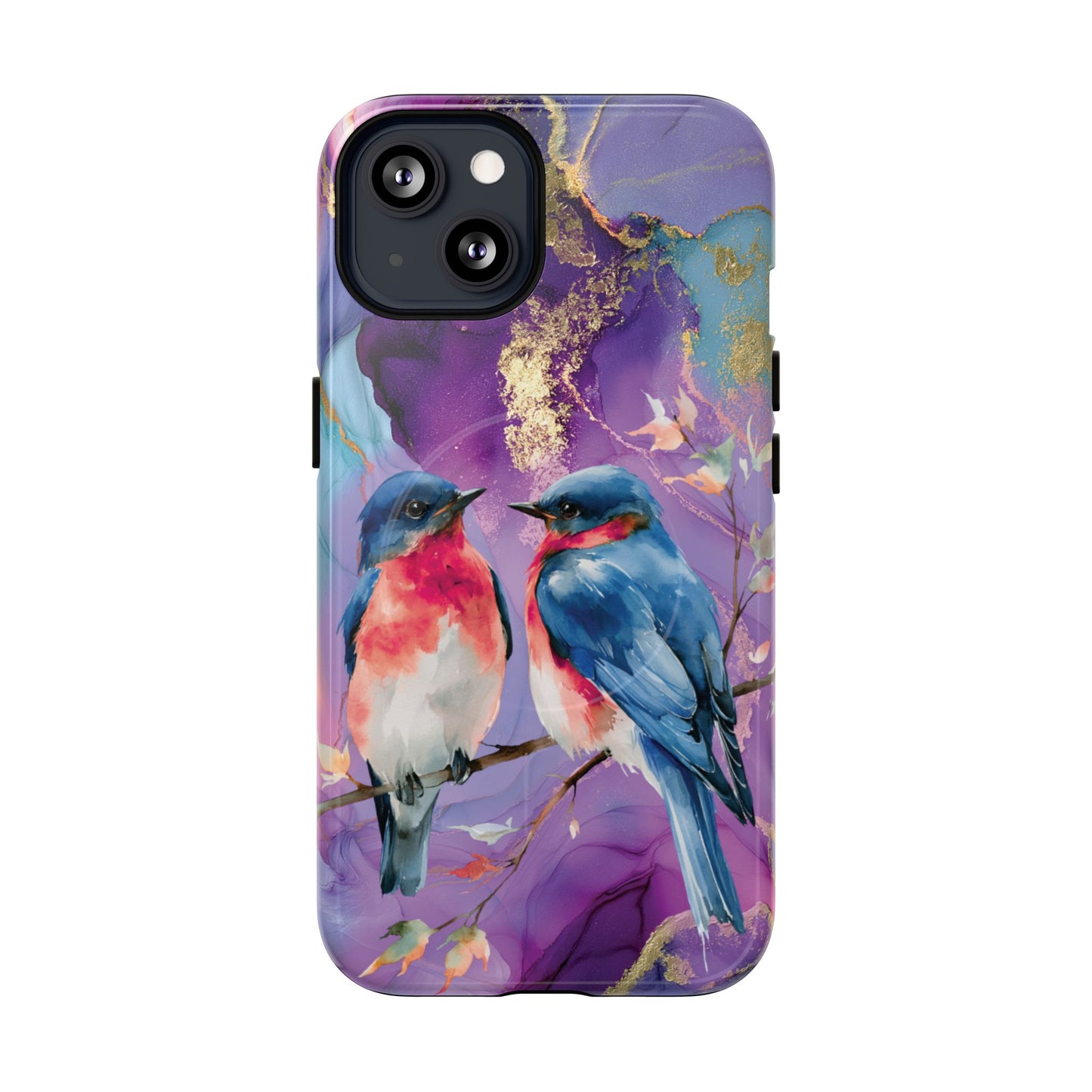 Bird Pair Tough Magnetic Phone Case — Purple Watercolor Floral Design