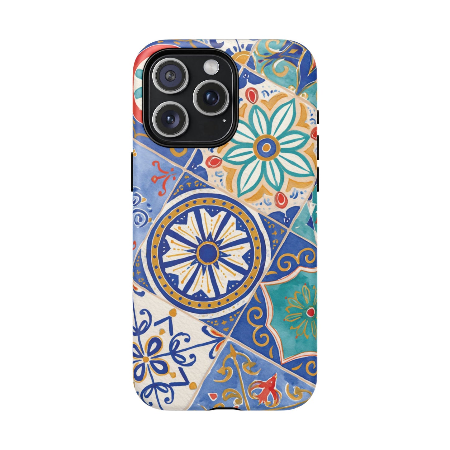 Mediterranean Tile Magnetic Phone Case — Blue Floral Mosaic Tough Case