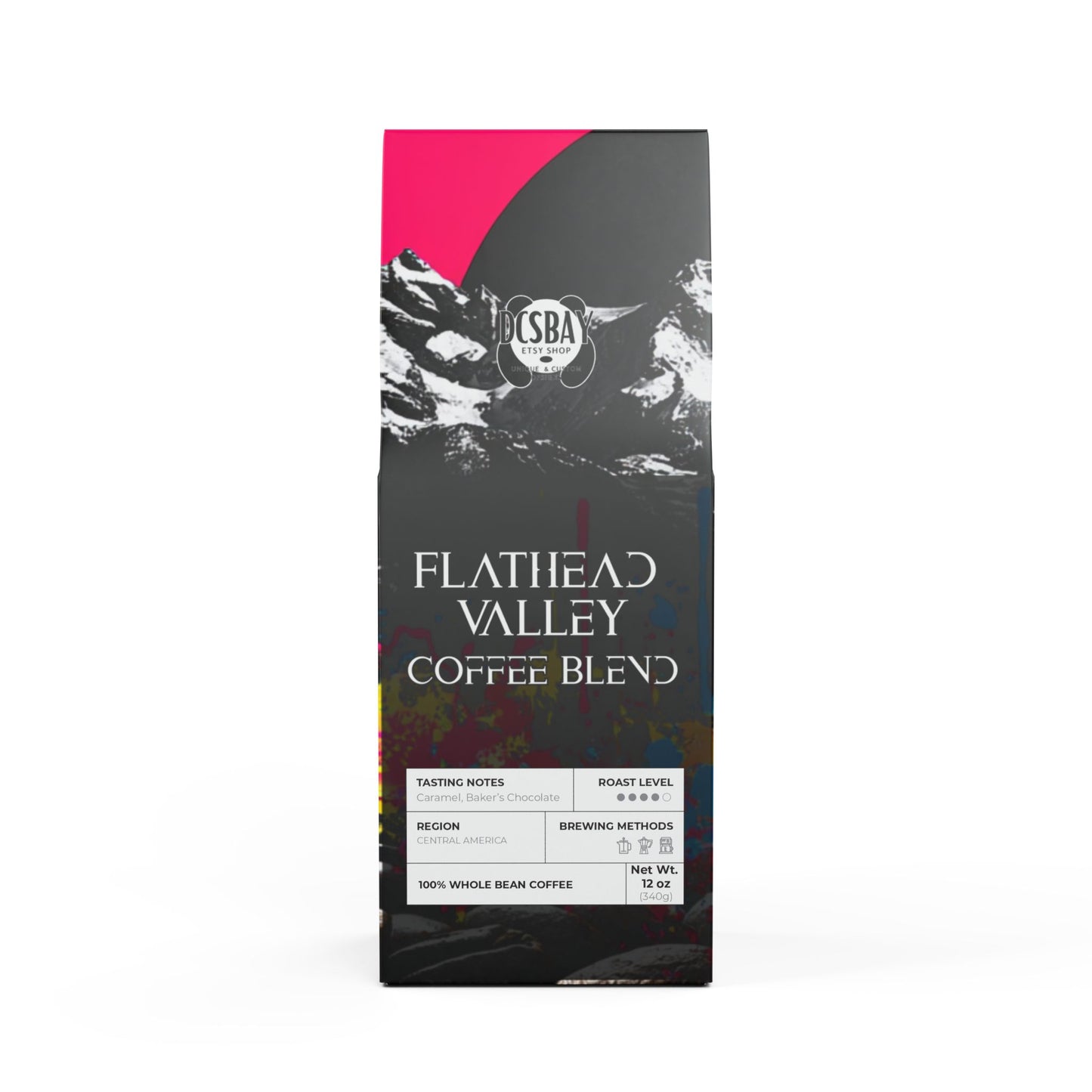 Flathead Valley Coffee Blend (Medium-Dark Roast) 12oz Pack - Baker's Chocolate & Caramelized Sugar Notes