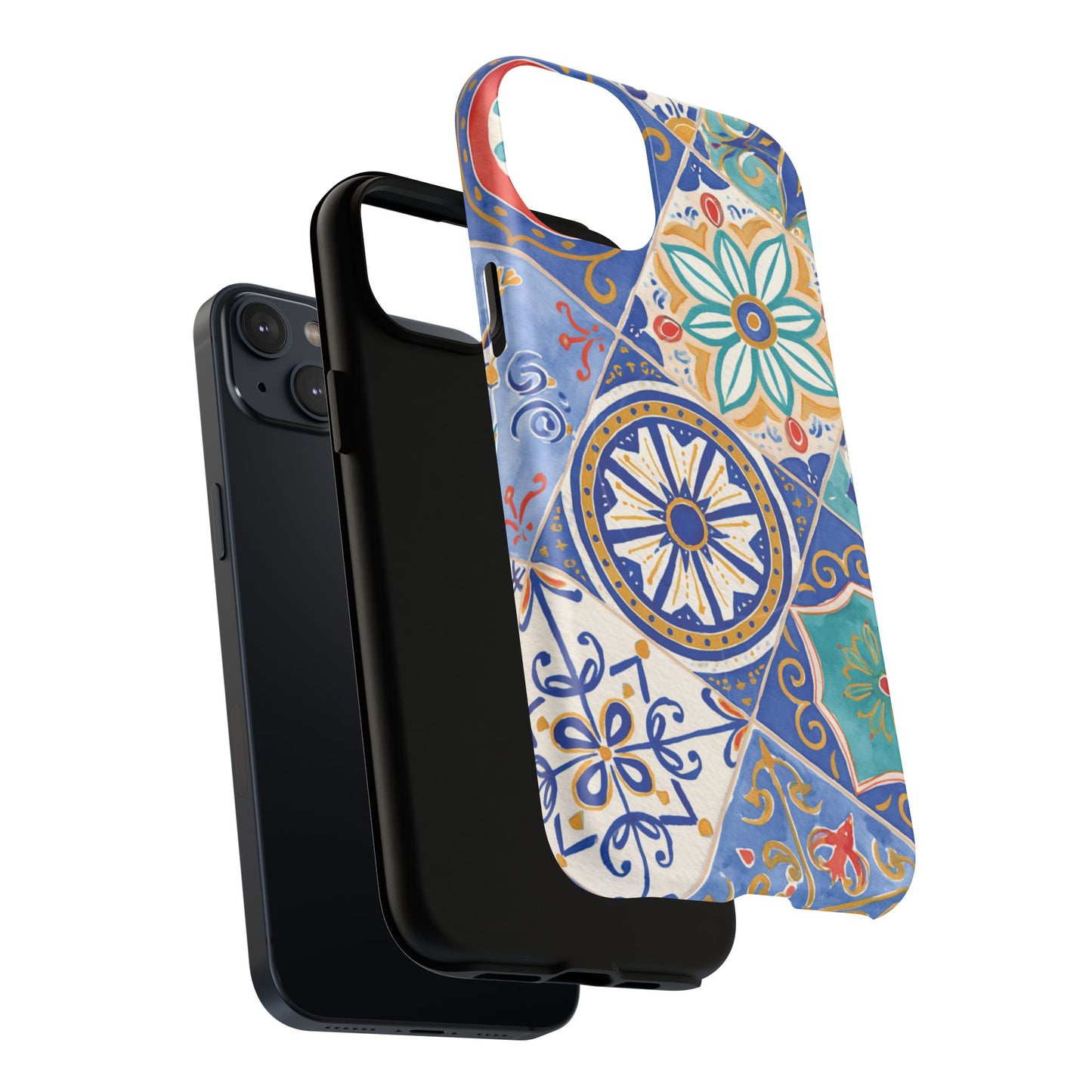 Mediterranean Tile Magnetic Phone Case — Blue Floral Mosaic Tough Case