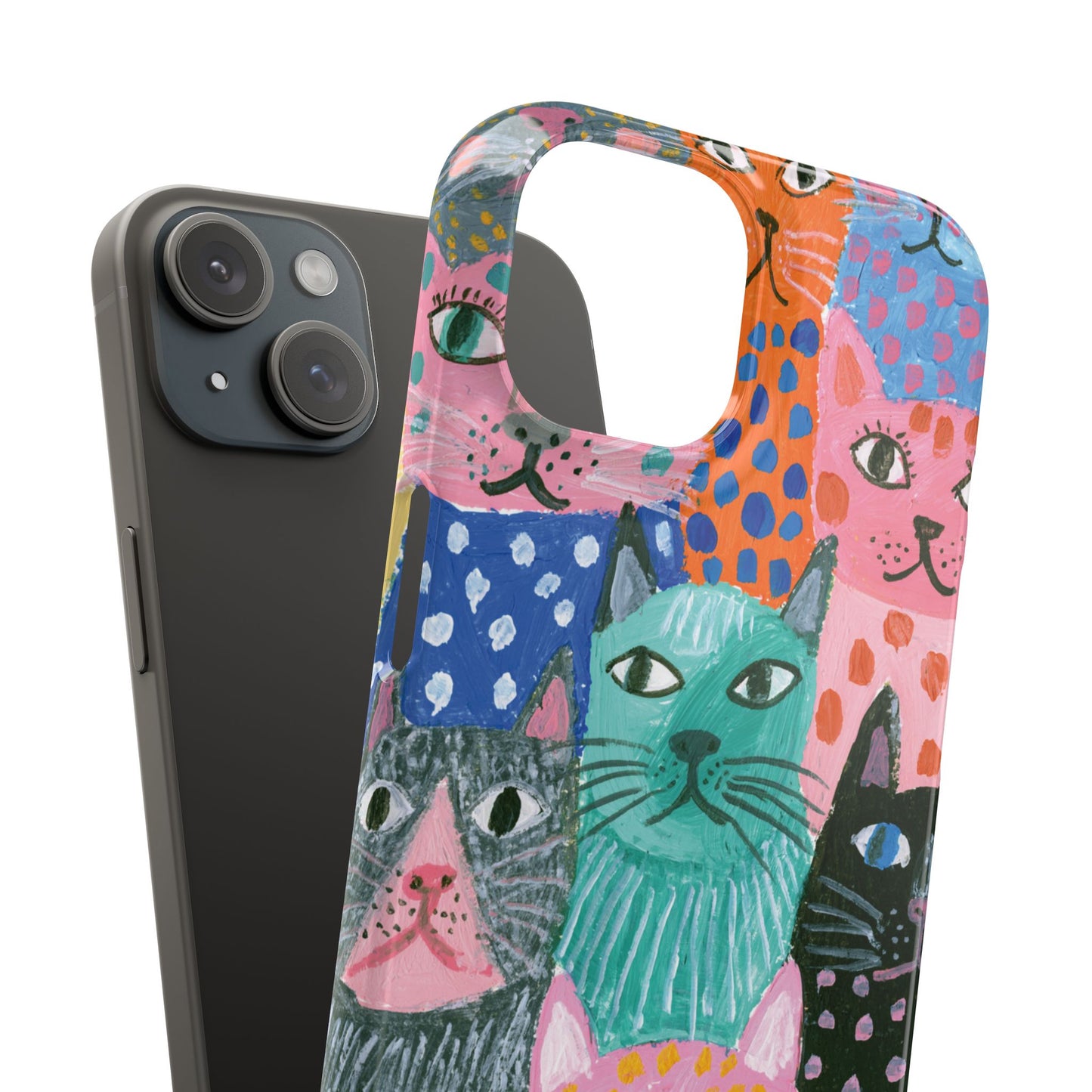 Colorful Cat Pattern Phone Case – Cute Multicolor Kitty Snap Case