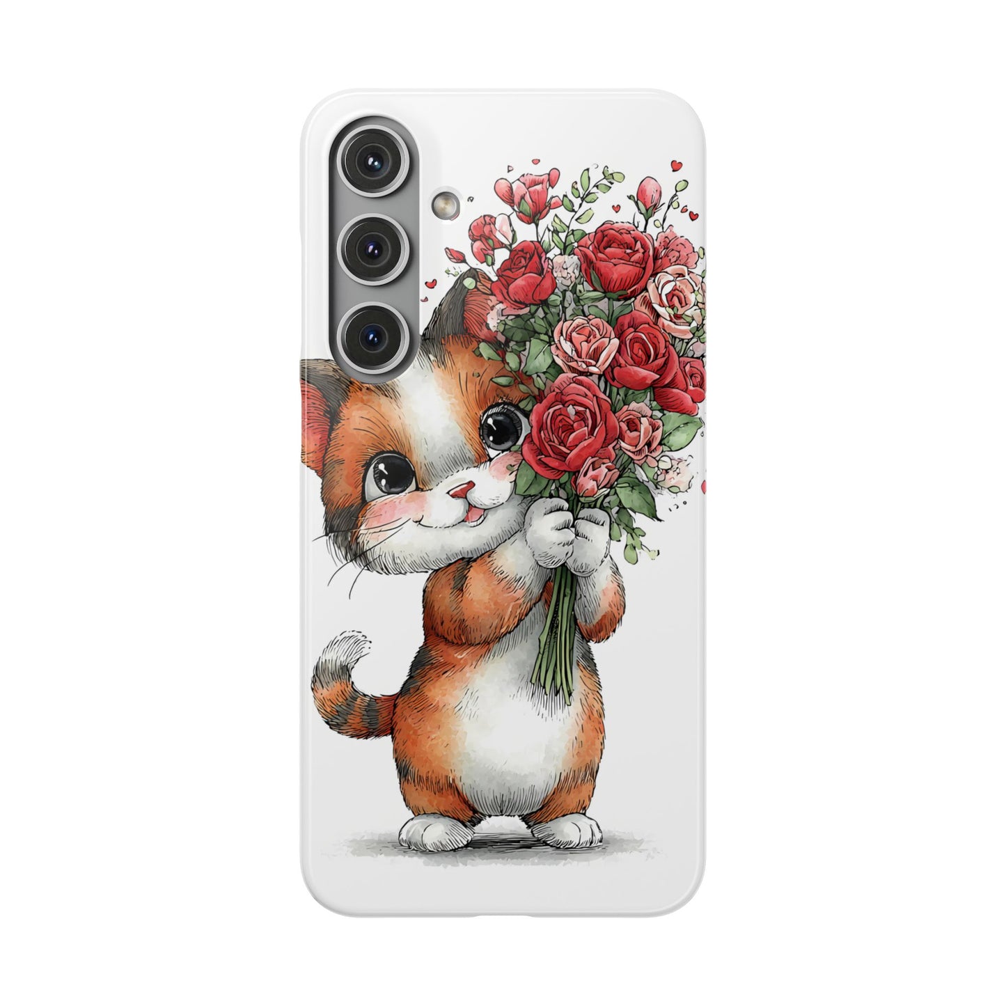Cute Cat Snap Case with Floral Design, Pet Lovers Gift, Phone Protector for Valentine's Day, Cute Kitty Case, Animal Art Cover