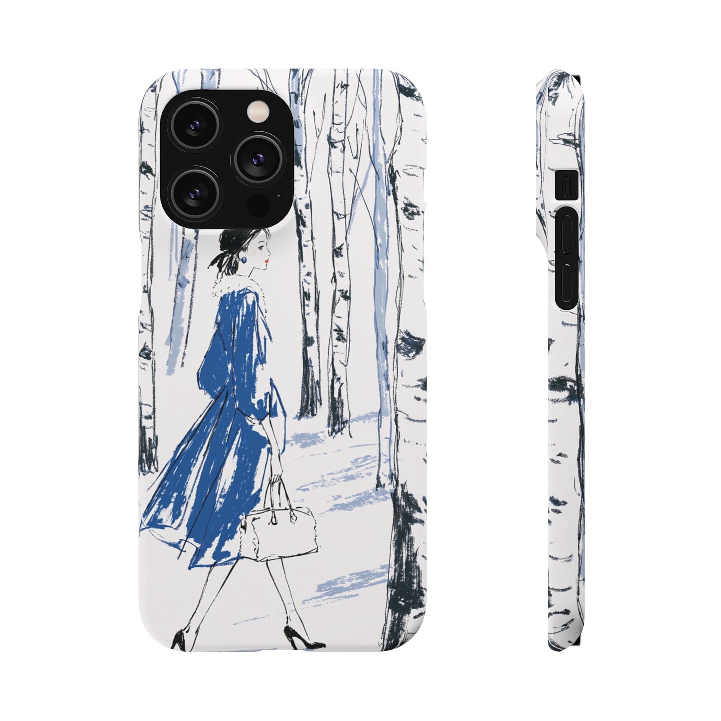 Birch Walk Phone Case — Stylish Blue Winter Illustration Snap Case
