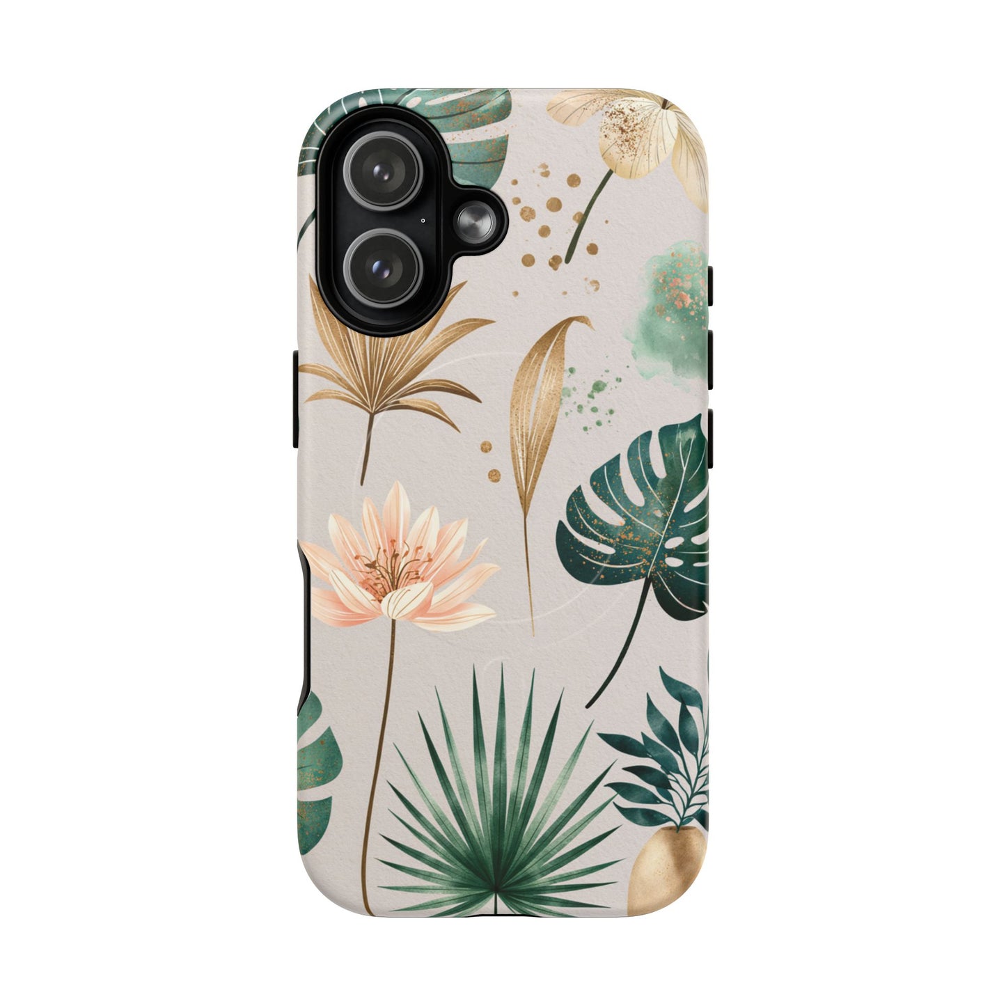 Floral Tropical Tough Magnetic Phone Case — Green Palm & Gold Leaf Design