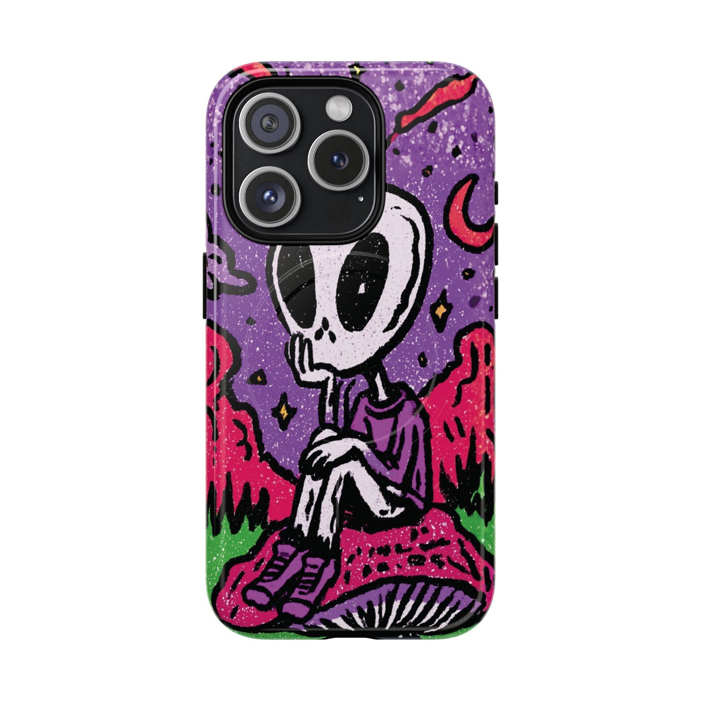 Alien Mushroom Phone Case — Cute Skeletal Space Illustration Tough Magnetic Case