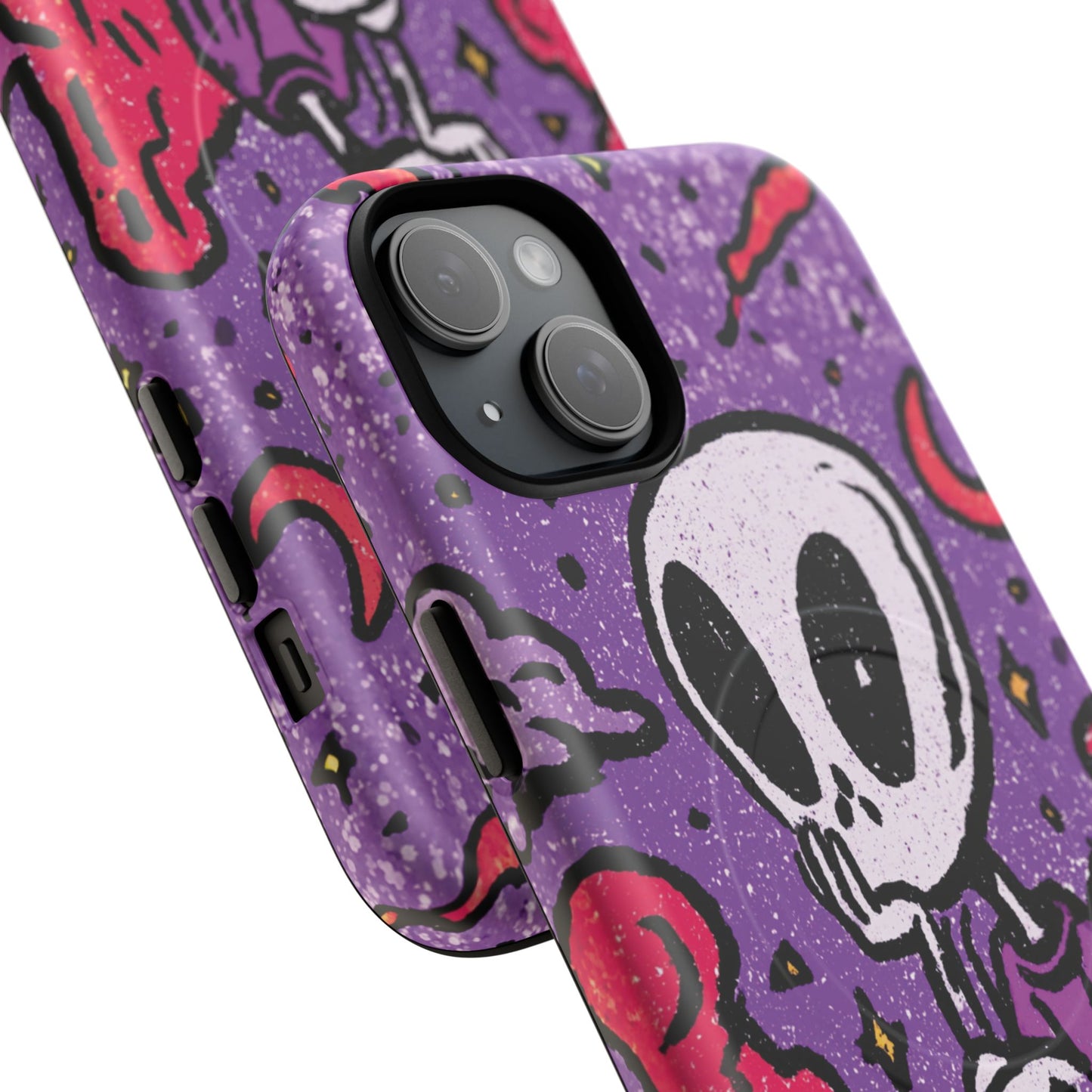 Alien Mushroom Phone Case — Cute Skeletal Space Illustration Tough Magnetic Case
