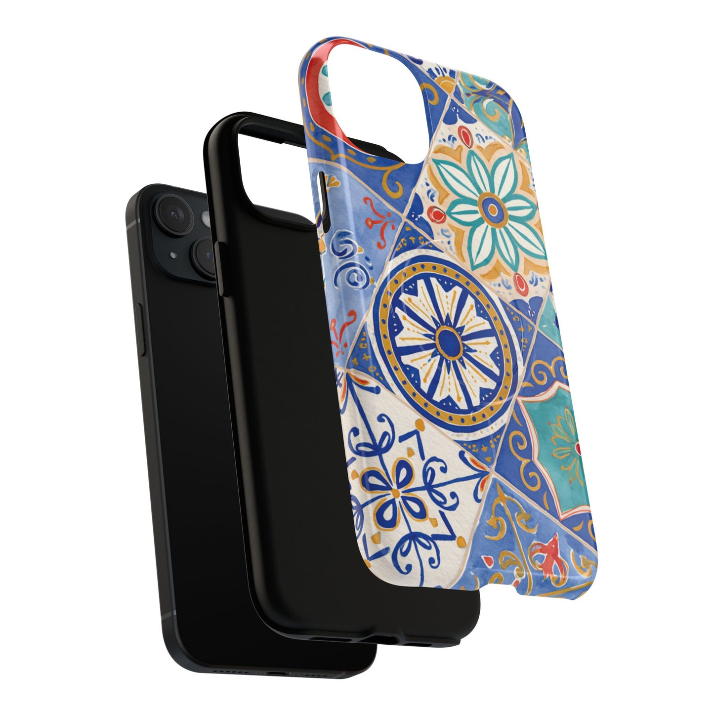 Mediterranean Tile Magnetic Phone Case — Blue Floral Mosaic Tough Case