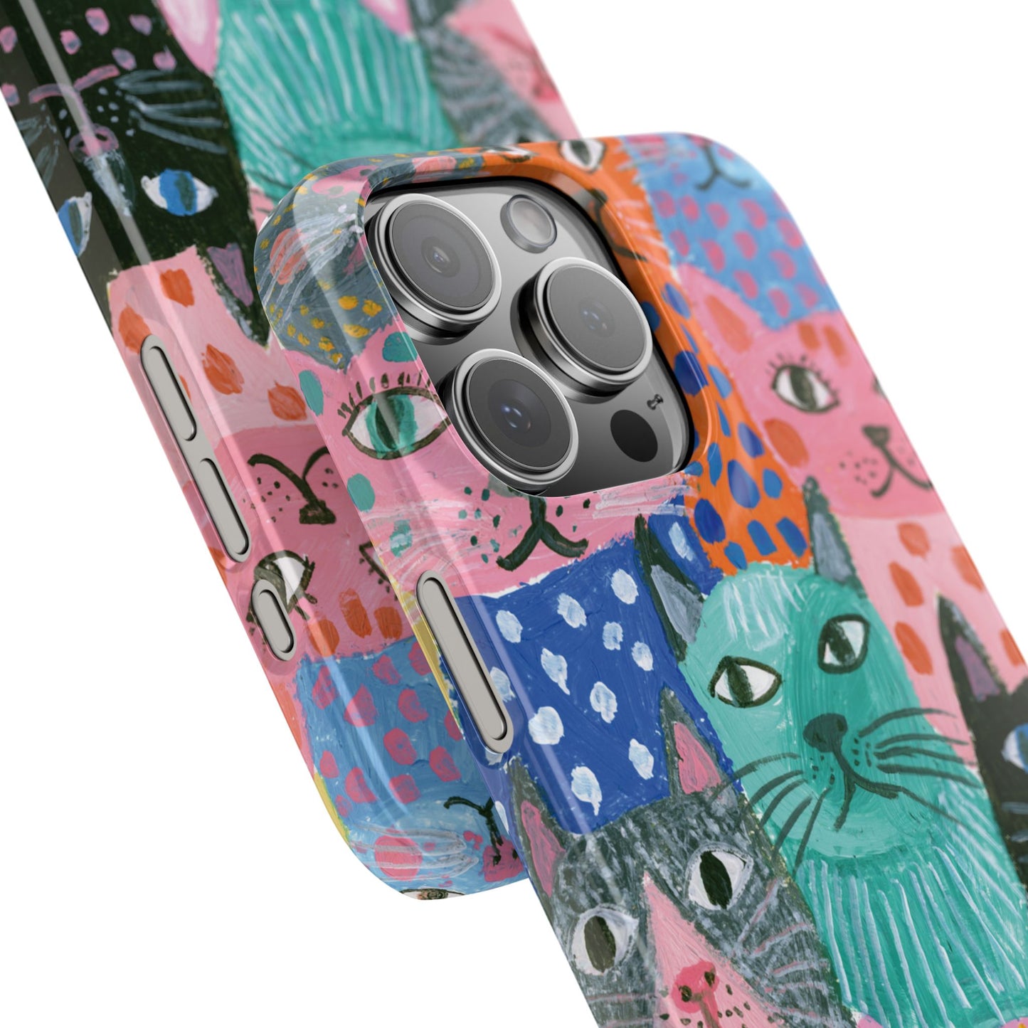 Colorful Cat Pattern Phone Case – Cute Multicolor Kitty Snap Case
