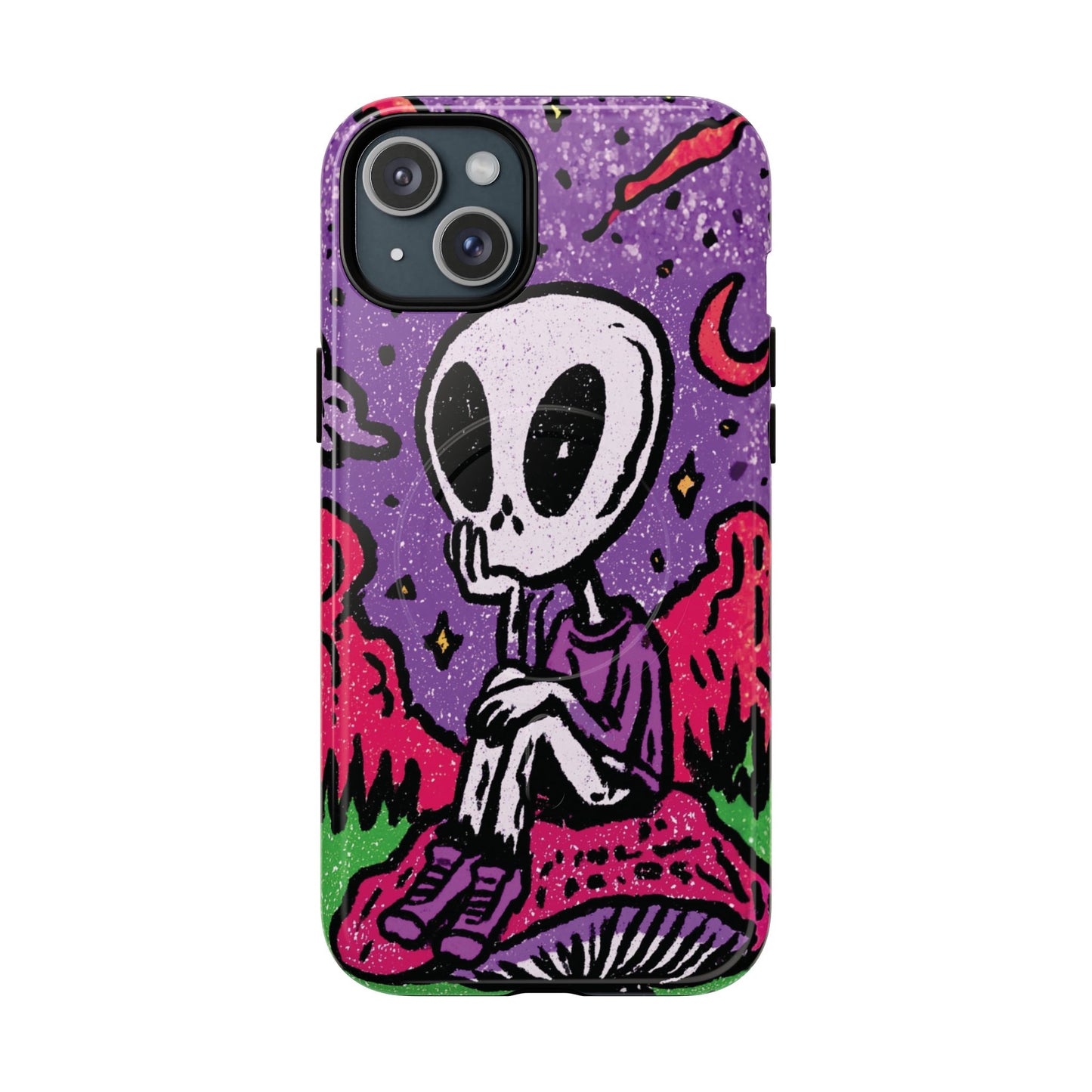 Alien Mushroom Phone Case — Cute Skeletal Space Illustration Tough Magnetic Case