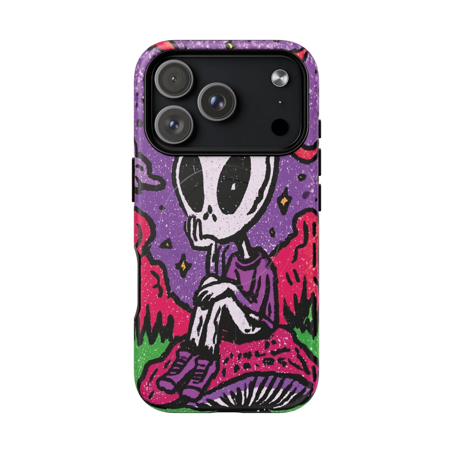 Alien Mushroom Phone Case — Cute Skeletal Space Illustration Tough Magnetic Case