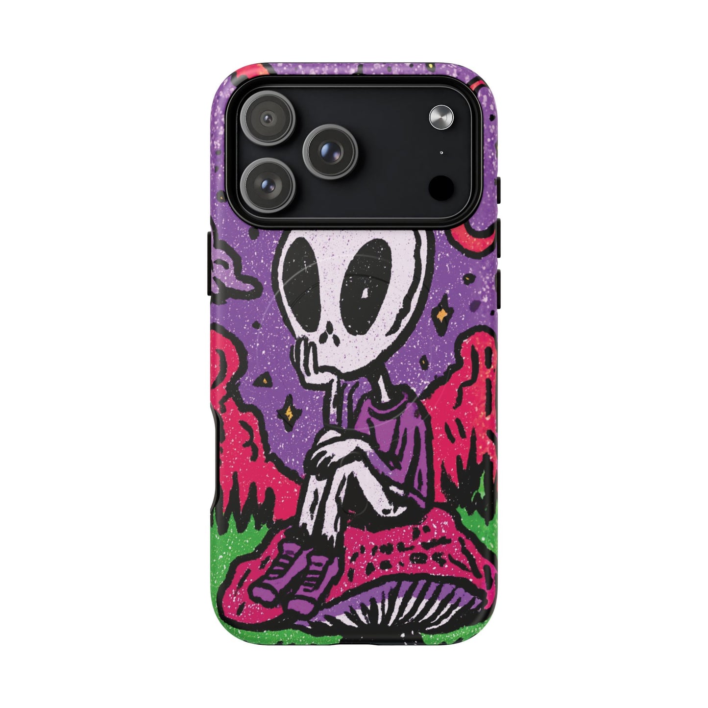 Alien Mushroom Phone Case — Cute Skeletal Space Illustration Tough Magnetic Case