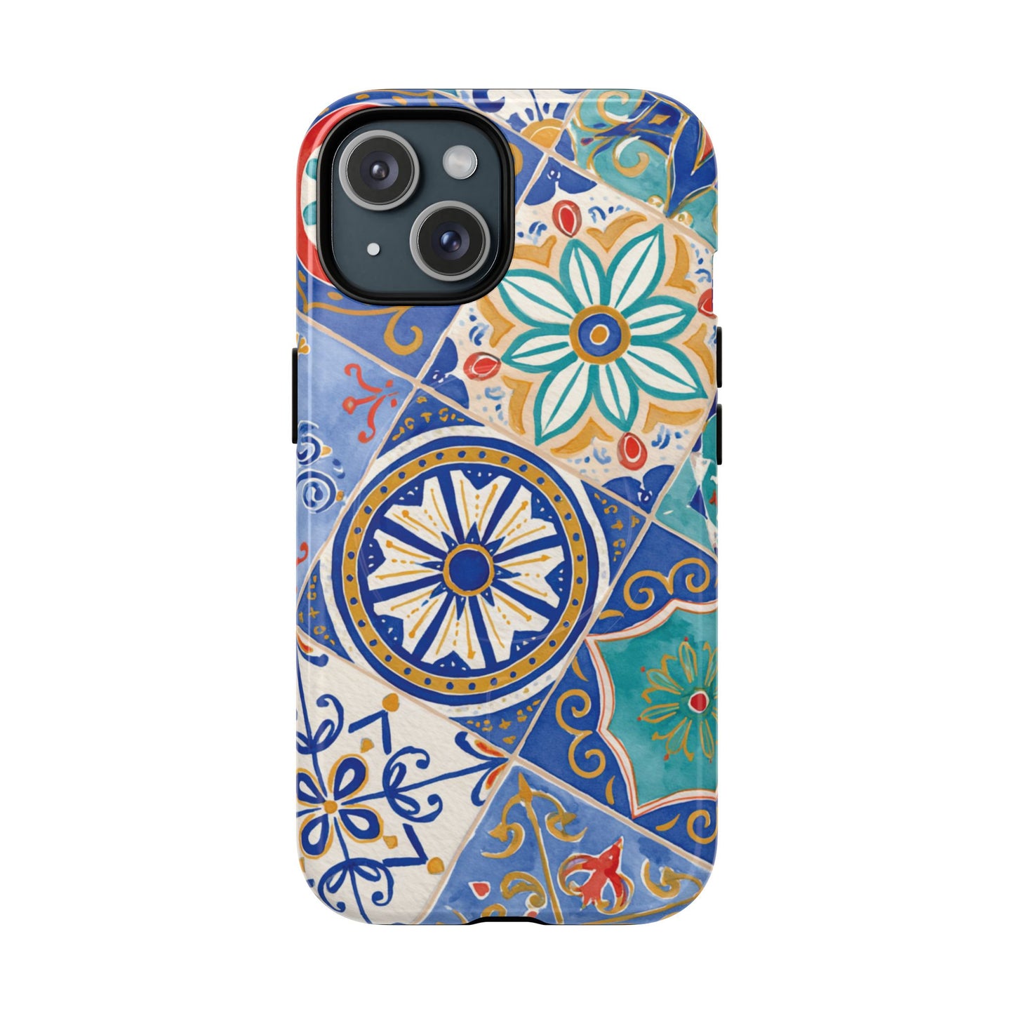 Mediterranean Tile Magnetic Phone Case — Blue Floral Mosaic Tough Case