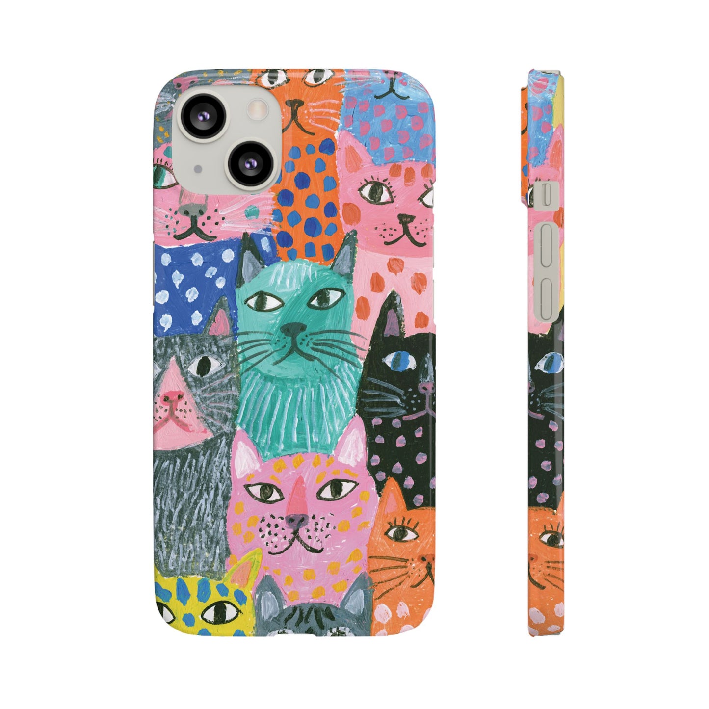 Colorful Cat Pattern Phone Case – Cute Multicolor Kitty Snap Case