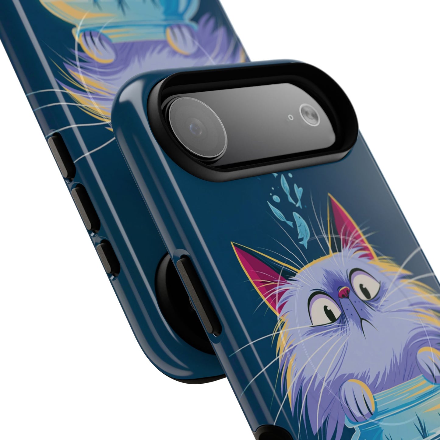 Magnetic Tough Phone Case — Playful Cat & Goldfish Illustration