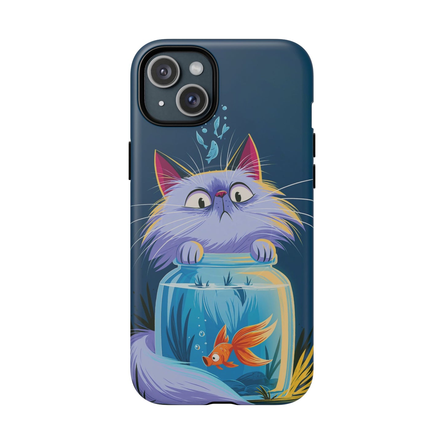 Magnetic Tough Phone Case — Playful Cat & Goldfish Illustration