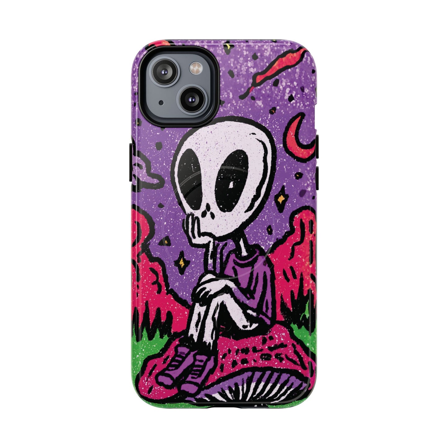 Alien Mushroom Phone Case — Cute Skeletal Space Illustration Tough Magnetic Case