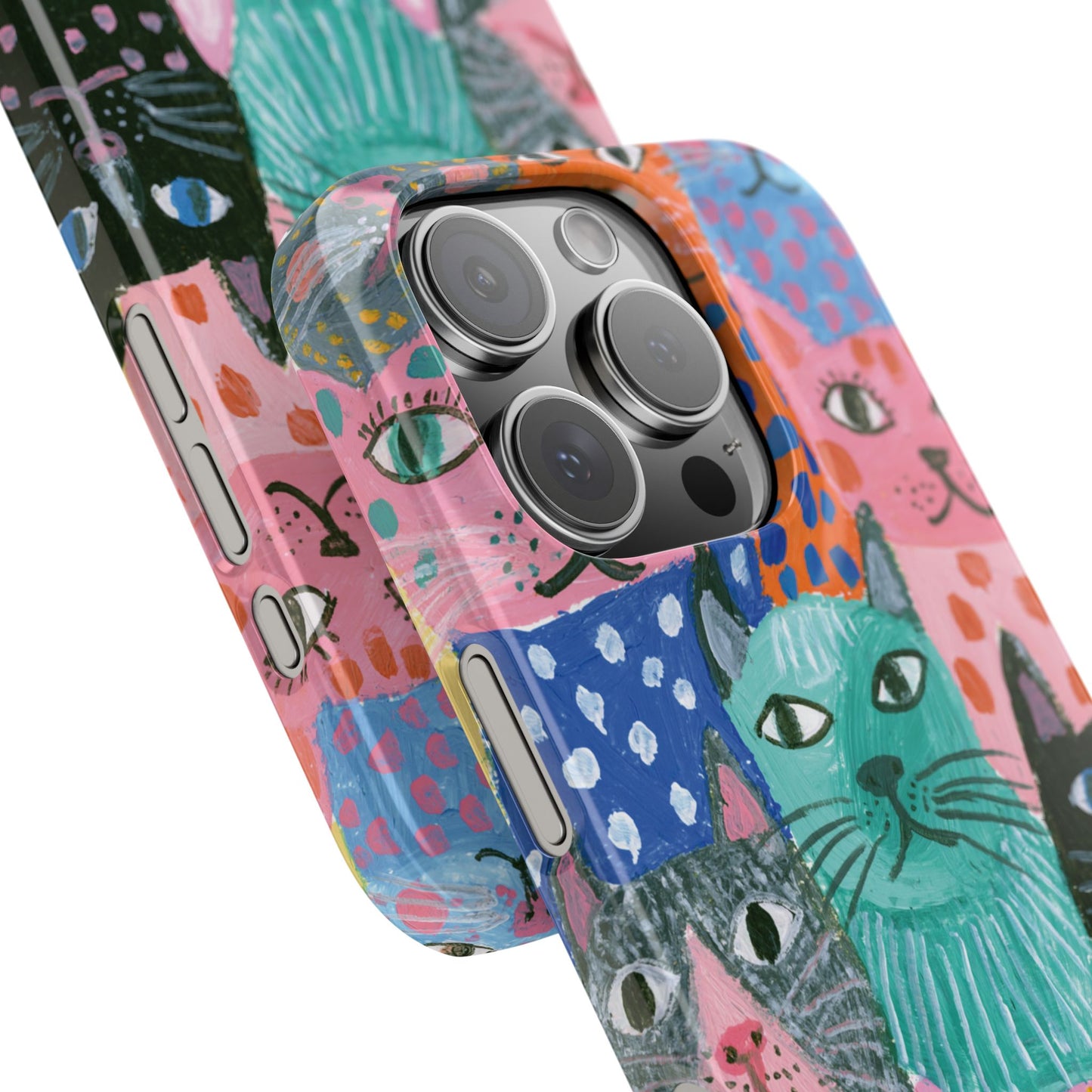 Colorful Cat Pattern Phone Case – Cute Multicolor Kitty Snap Case