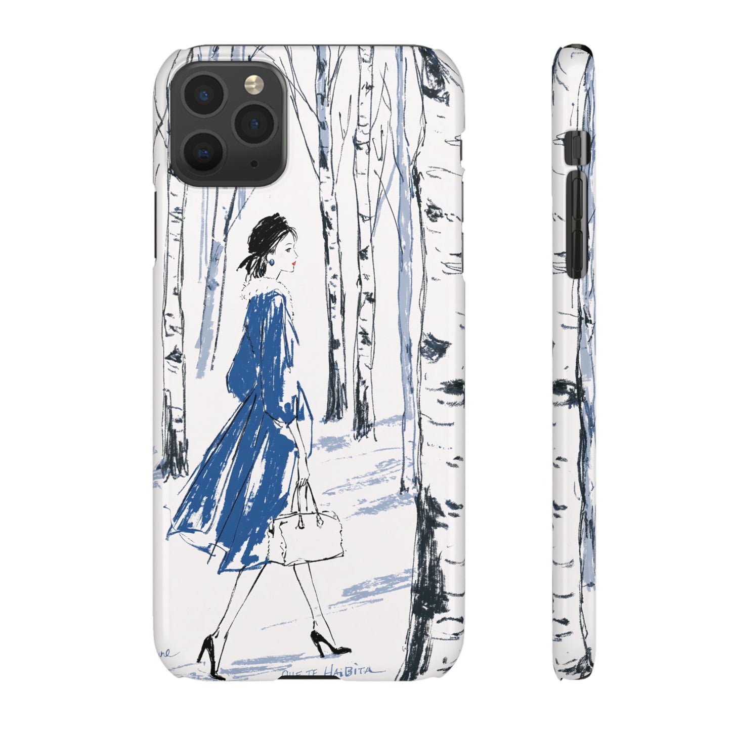 Birch Walk Phone Case — Stylish Blue Winter Illustration Snap Case