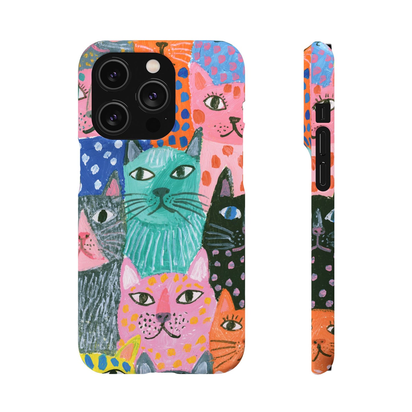 Colorful Cat Pattern Phone Case – Cute Multicolor Kitty Snap Case