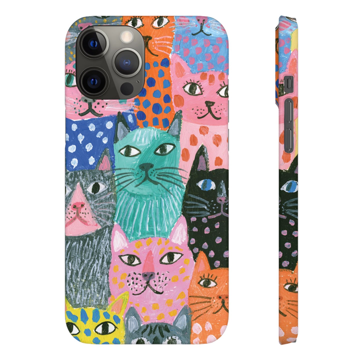Colorful Cat Pattern Phone Case – Cute Multicolor Kitty Snap Case