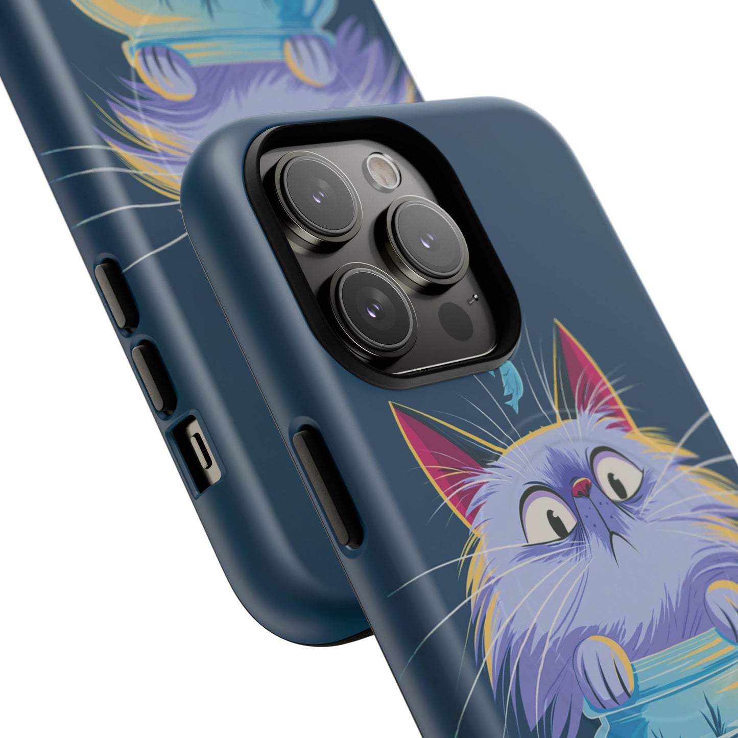 Magnetic Tough Phone Case — Playful Cat & Goldfish Illustration