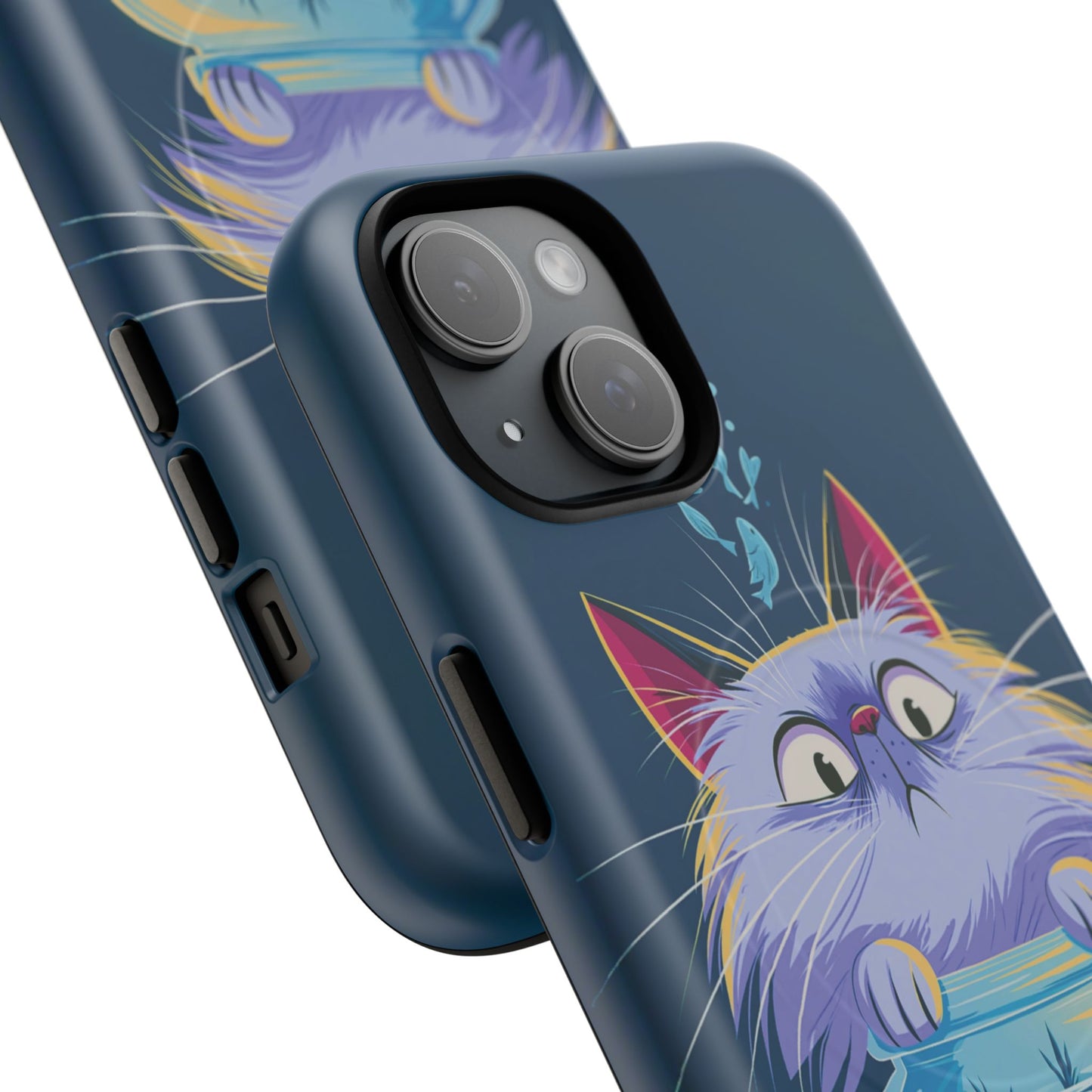 Magnetic Tough Phone Case — Playful Cat & Goldfish Illustration
