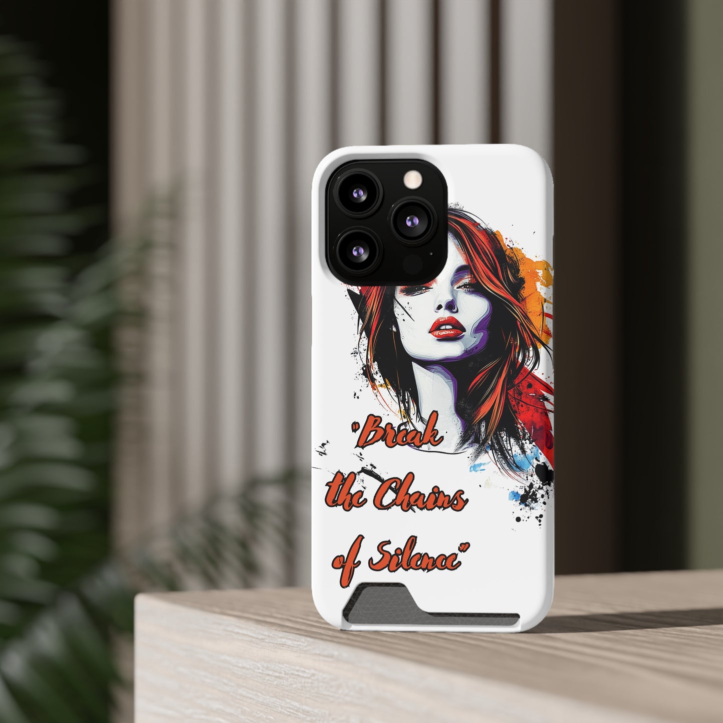 Artistic Phone Case With Card Holder for Empowerment | Break the Chains of Silence, Trendy Gift for Friends, Unique Phone Accessories, [...]