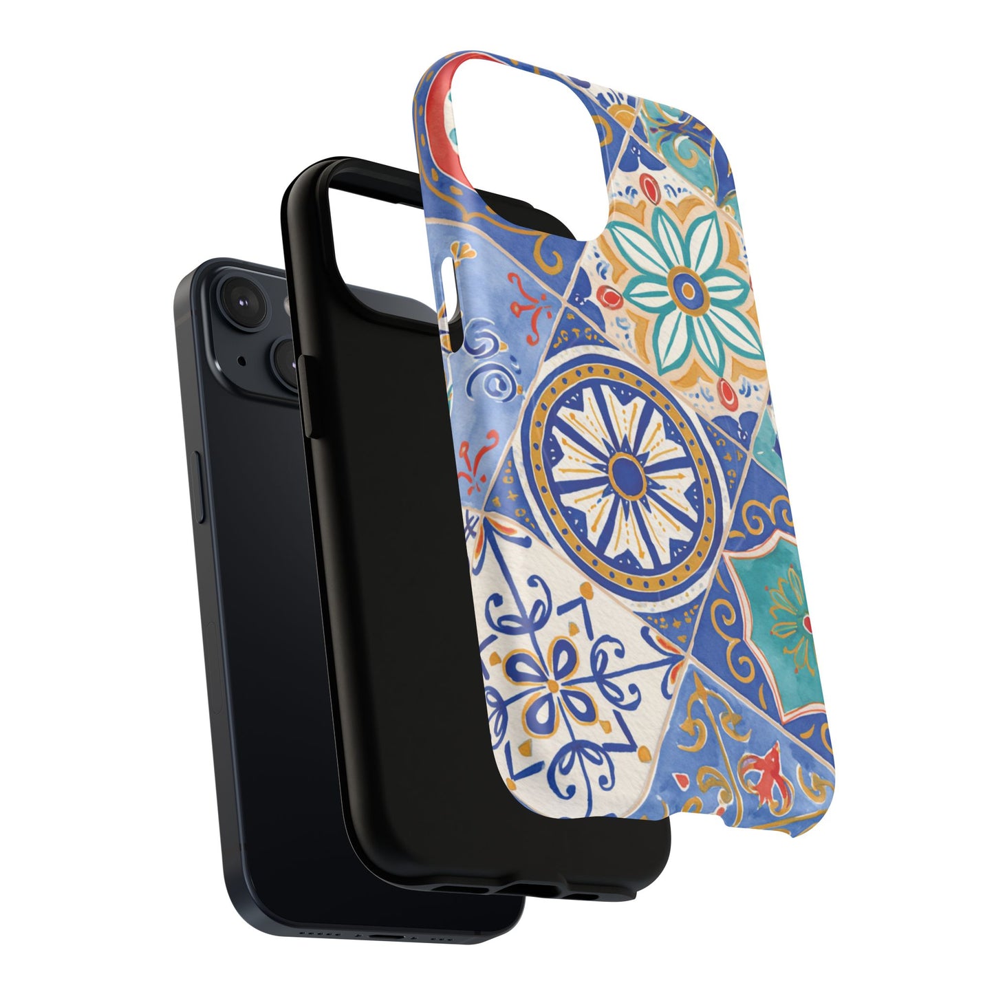 Mediterranean Tile Magnetic Phone Case — Blue Floral Mosaic Tough Case