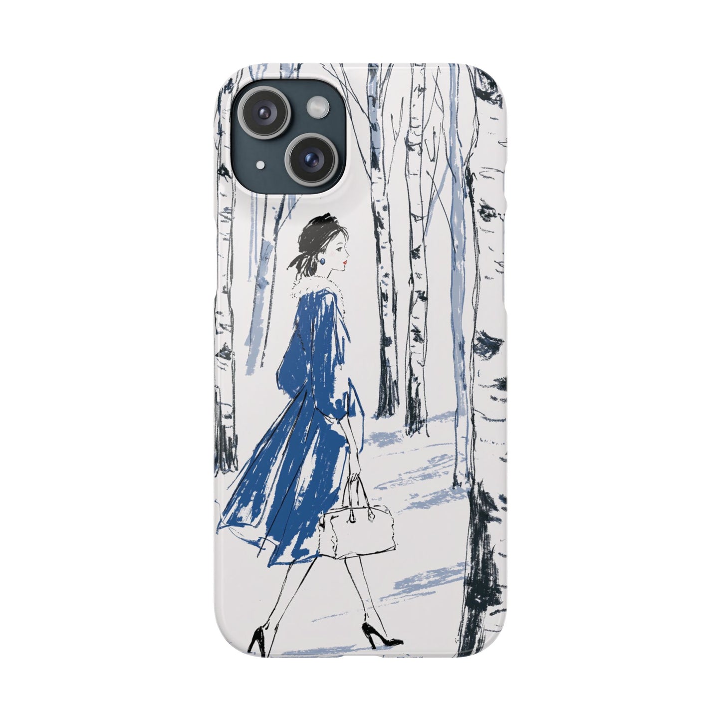 Birch Walk Phone Case — Stylish Blue Winter Illustration Snap Case