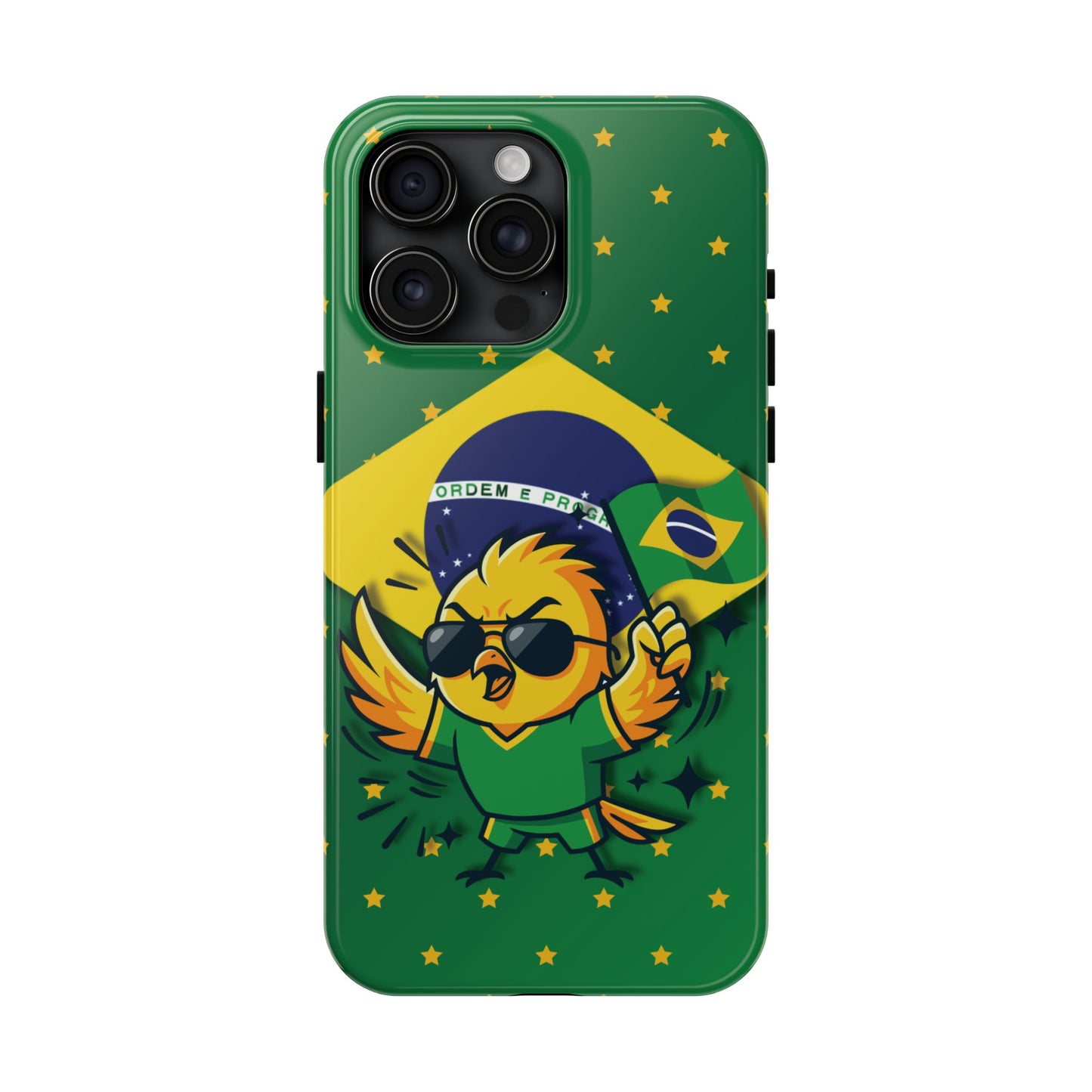 Brazil Flag Tough Phone Case — Cool Cartoon Bird with 'Ordem e Progresso' Design