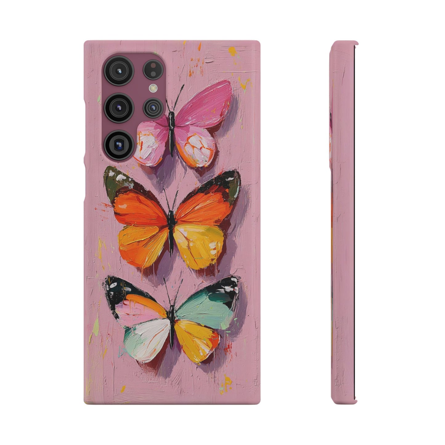 Pink Butterfly Snap Case Cover For iPhone and Samsung
