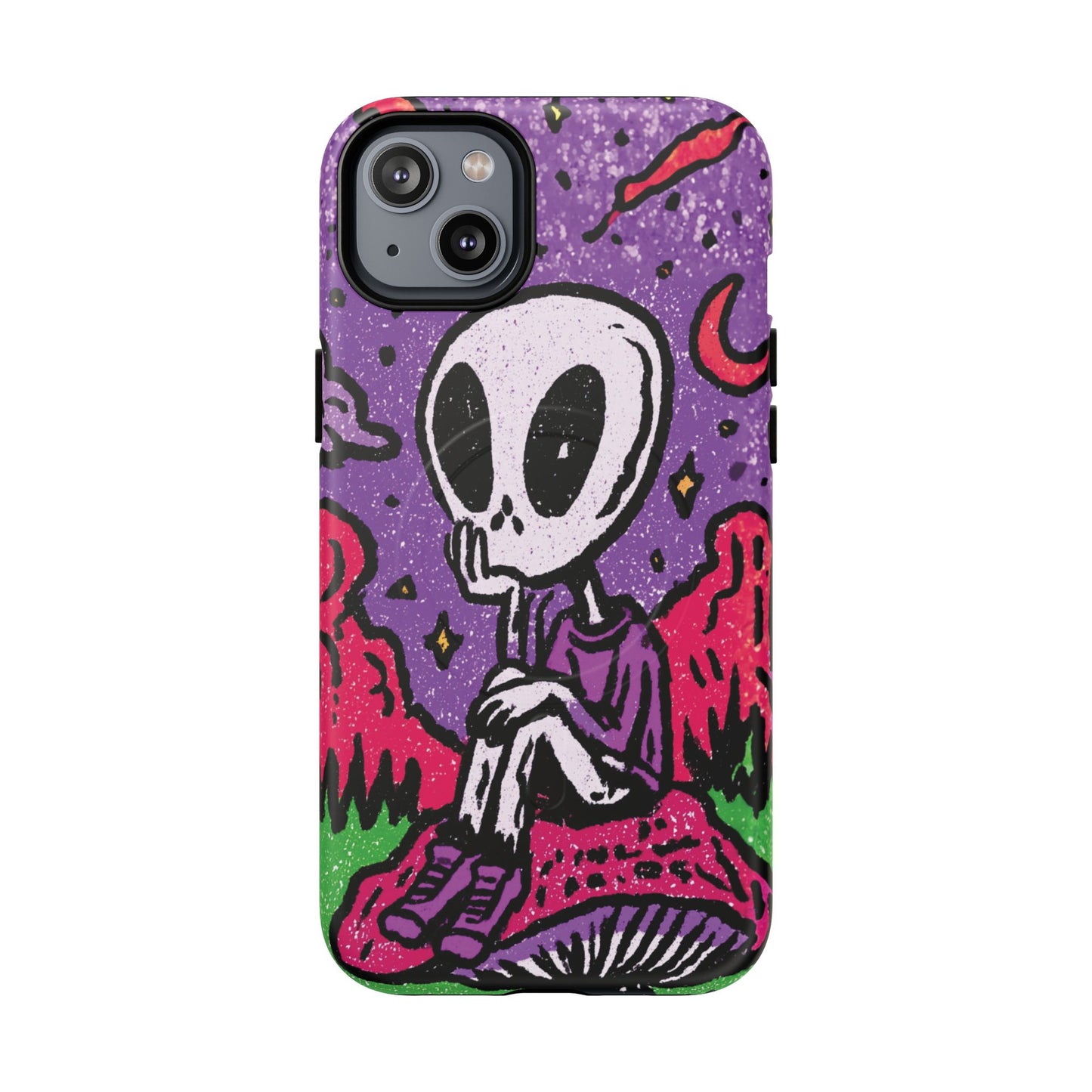 Alien Mushroom Phone Case — Cute Skeletal Space Illustration Tough Magnetic Case