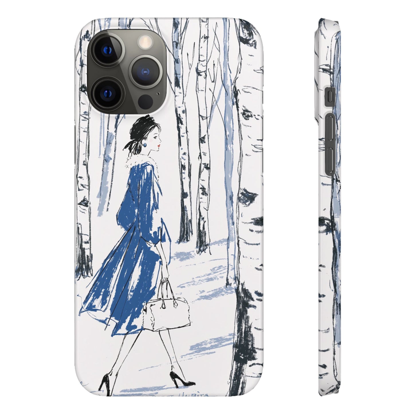 Birch Walk Phone Case — Stylish Blue Winter Illustration Snap Case
